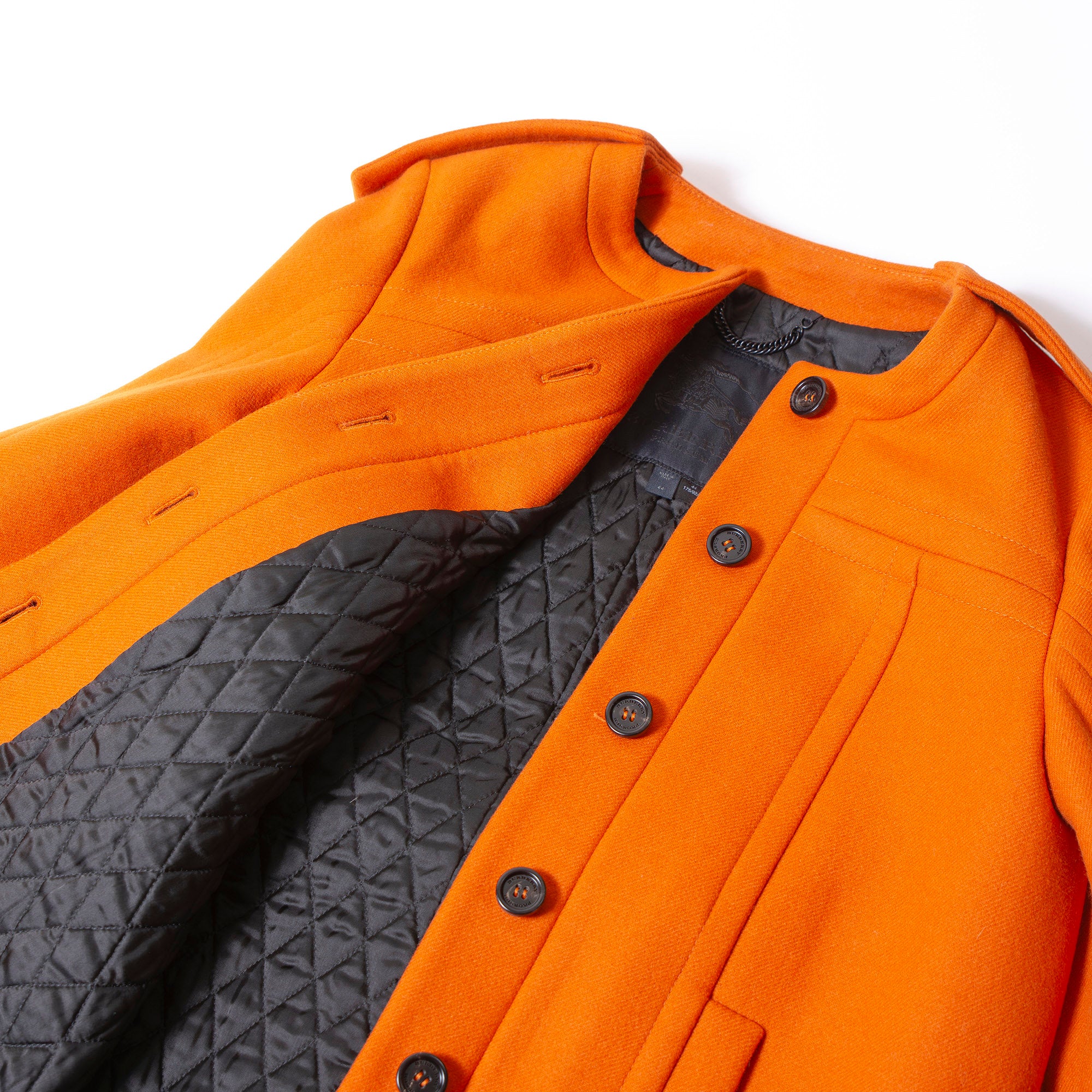 バーバリー プローサム BURBERRY PRORSUM ノーカラーコート 44 オレンジ レディース イタリア製 バージンウール キルティング ロングコート