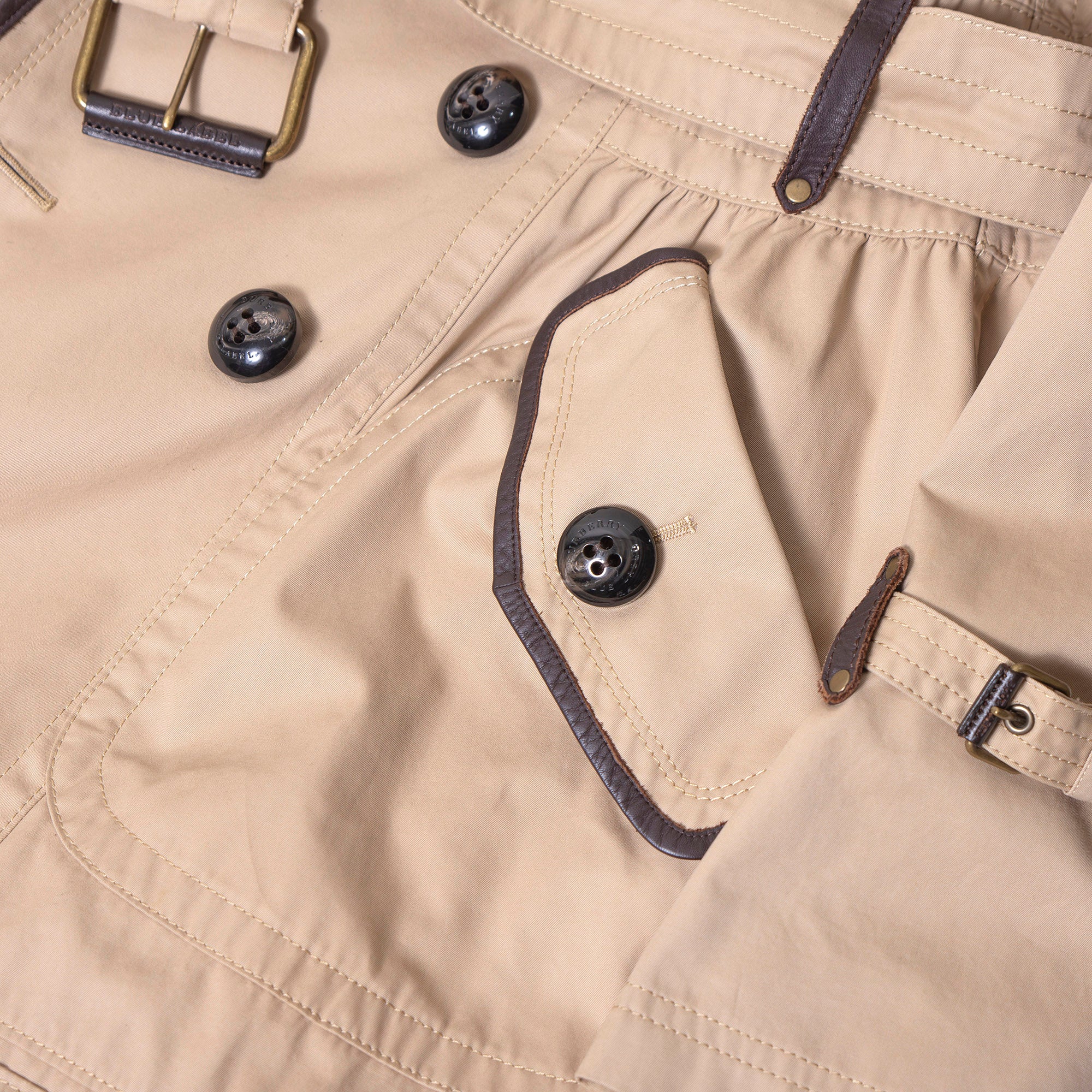 バーバリー ブルーレーベル BURBERRY BLUE LABEL トレンチコート 36 ベージュ レディース レザーパイピング 変形トレンチ ステンカラー