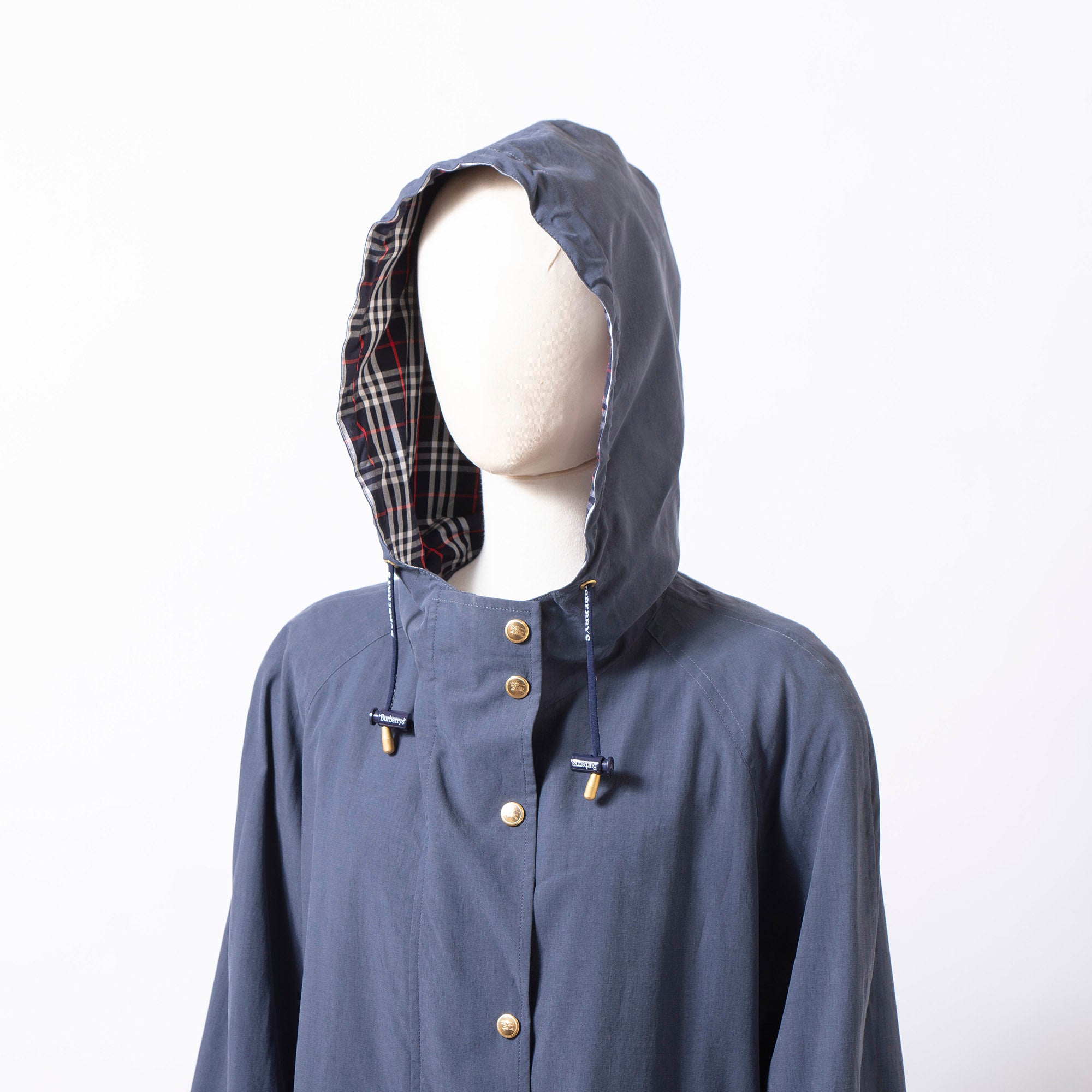 バーバリー BURBERRY フーデッドコート 40 ネイビー ノバチェック レディース メンズ ユニセックス Burberrys モッズコート ロングコート