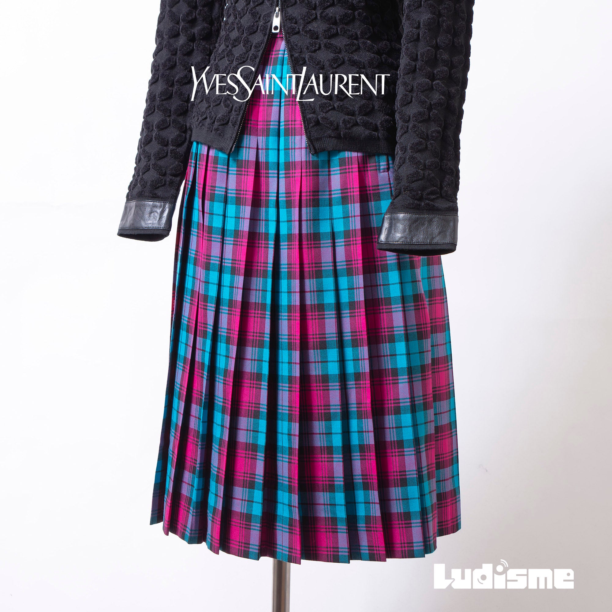 イヴサンローラン Yves Saint Laurent プリーツスカート チェック柄 タータンチェック マルチカラー ウール M レディース ボトムス