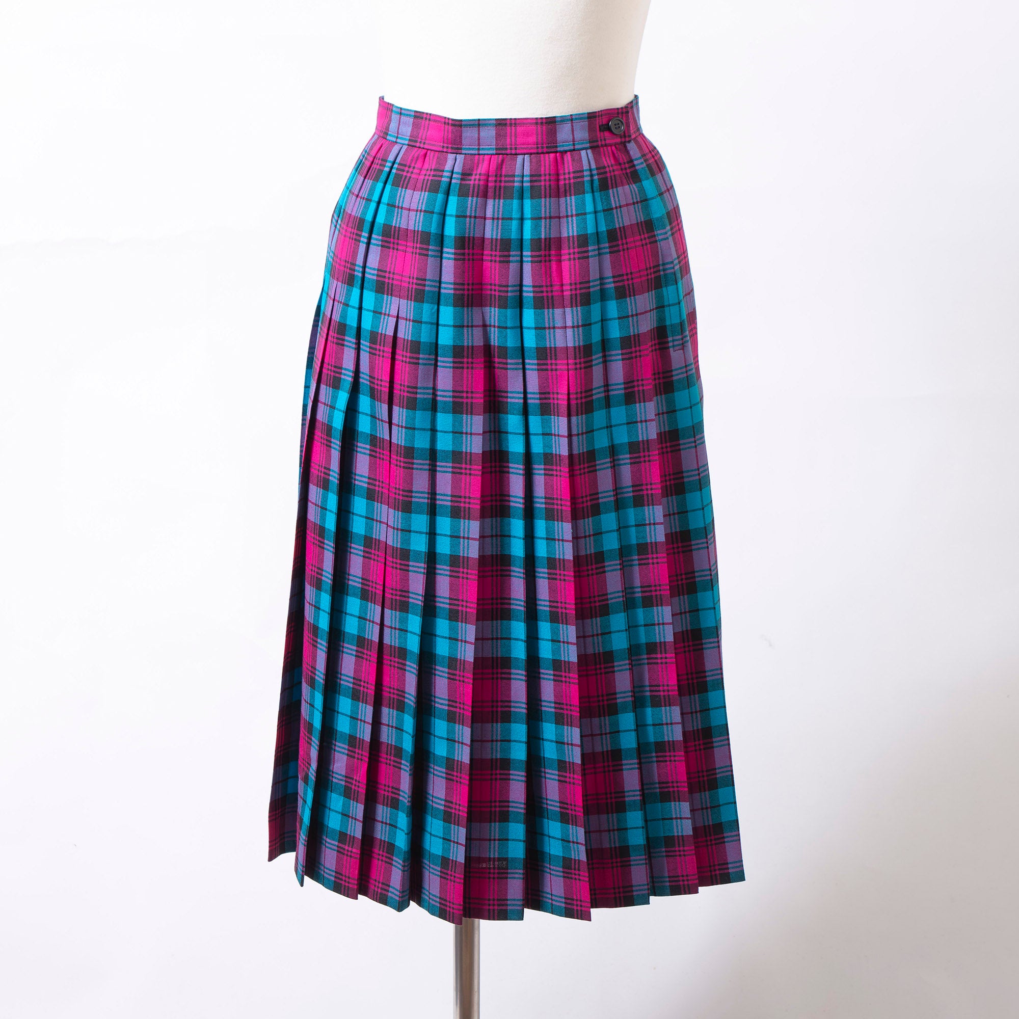 イヴサンローラン Yves Saint Laurent プリーツスカート チェック柄 タータンチェック マルチカラー ウール M レディース ボトムス
