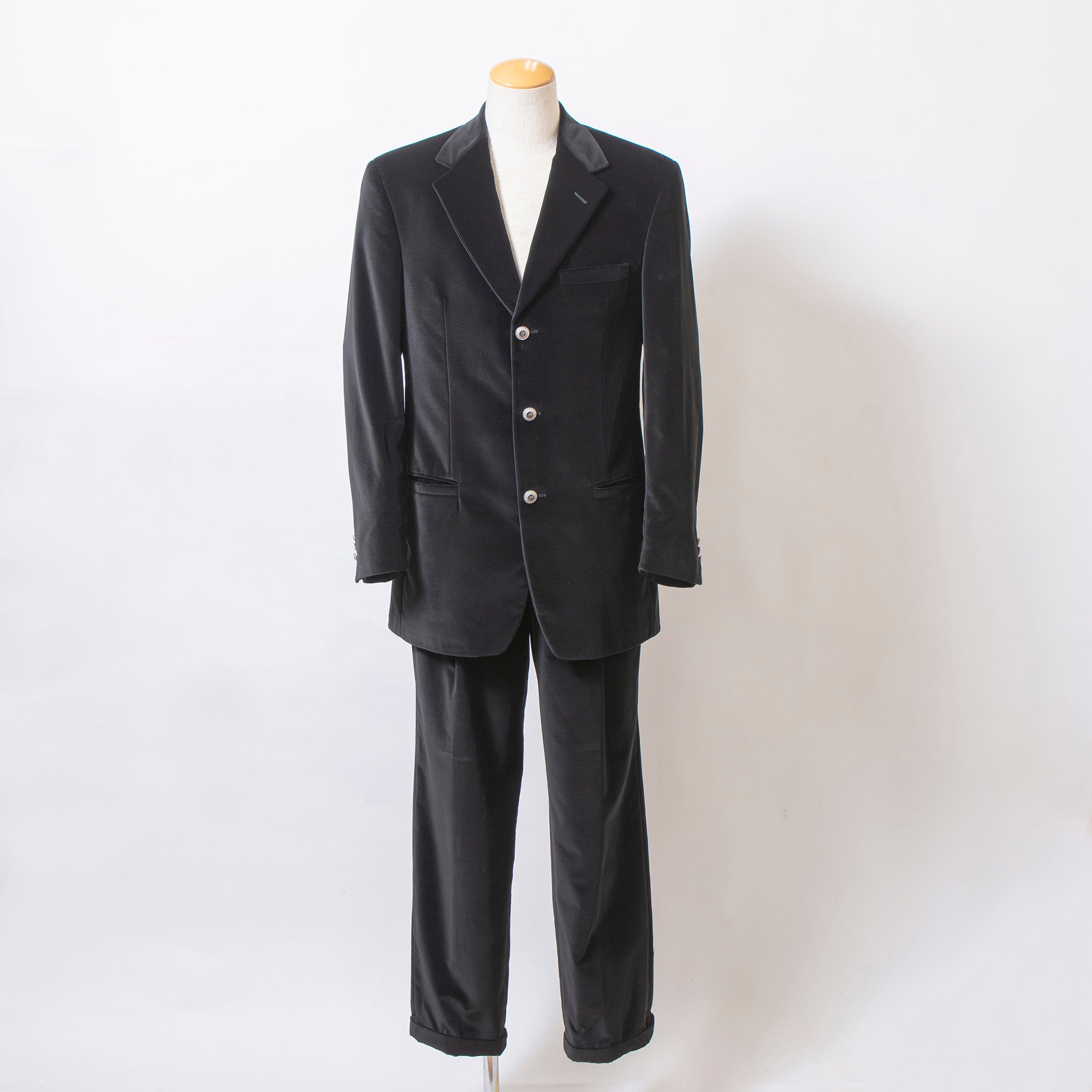 ヴェルサーチ VERSACE CLASSIC V2 セットアップ ベルベット ブラック 3B ジャケット＆パンツ メンズ スーツ テーラドジャケット ボトムス