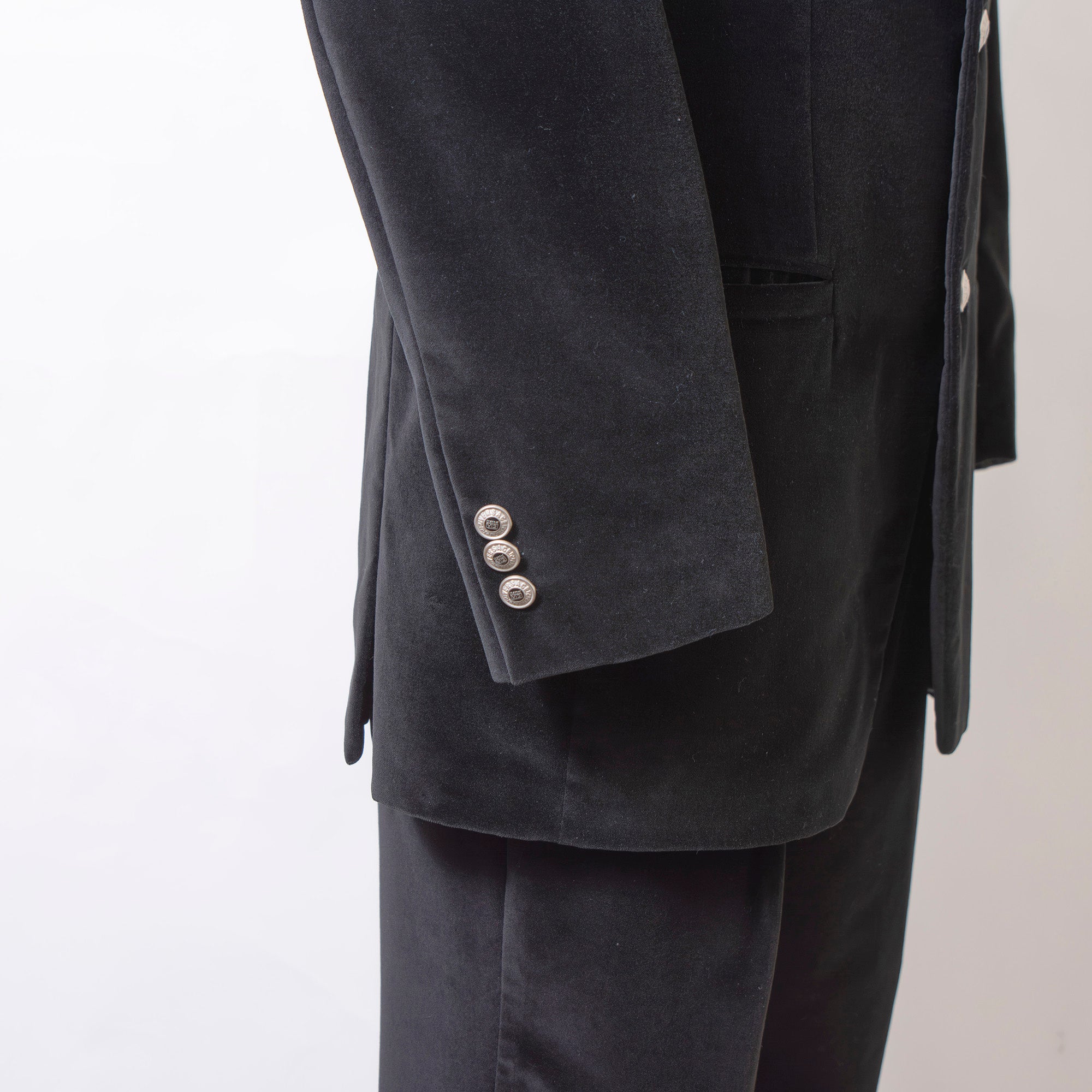 ヴェルサーチ VERSACE CLASSIC V2 セットアップ ベルベット ブラック 3B ジャケット＆パンツ メンズ スーツ テーラドジャケット ボトムス