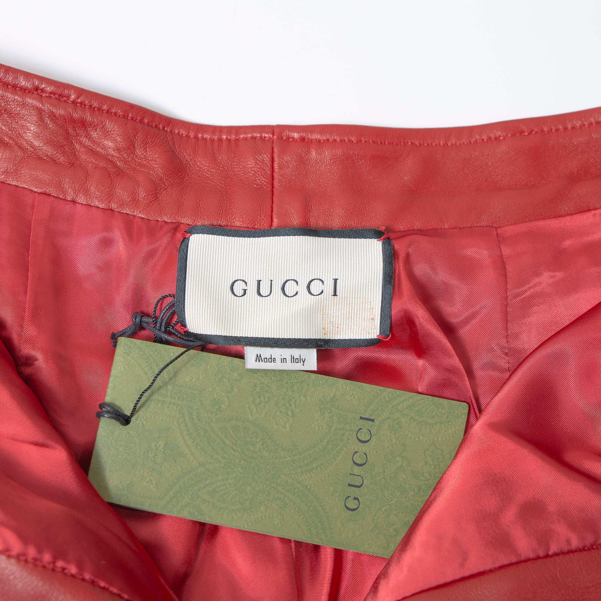 グッチ GUCCI 2020プレフォールコレクション レザー フレアパンツ レッド 本革 40 レディース ハイウエスト イタリア ボトムス トラウザー