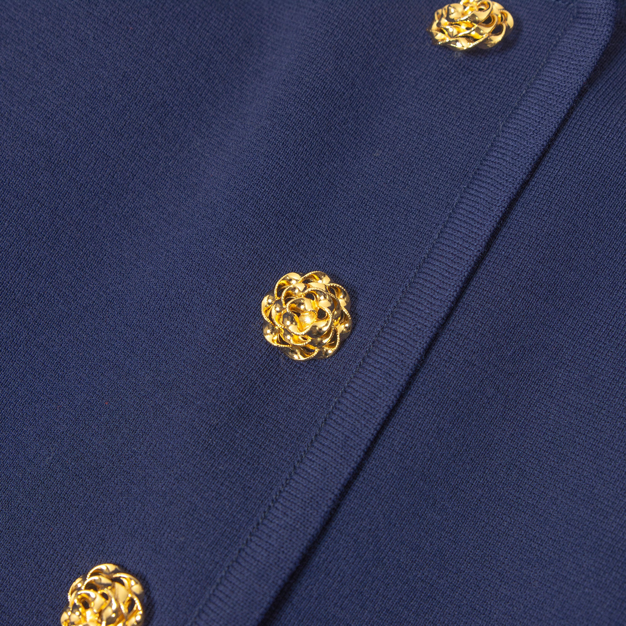 イヴサンローラン Yves Saint Laurent ニットワンピース ネイビー M ゴールドボタン フレアシルエット オールインワン ドレス プルオーバー