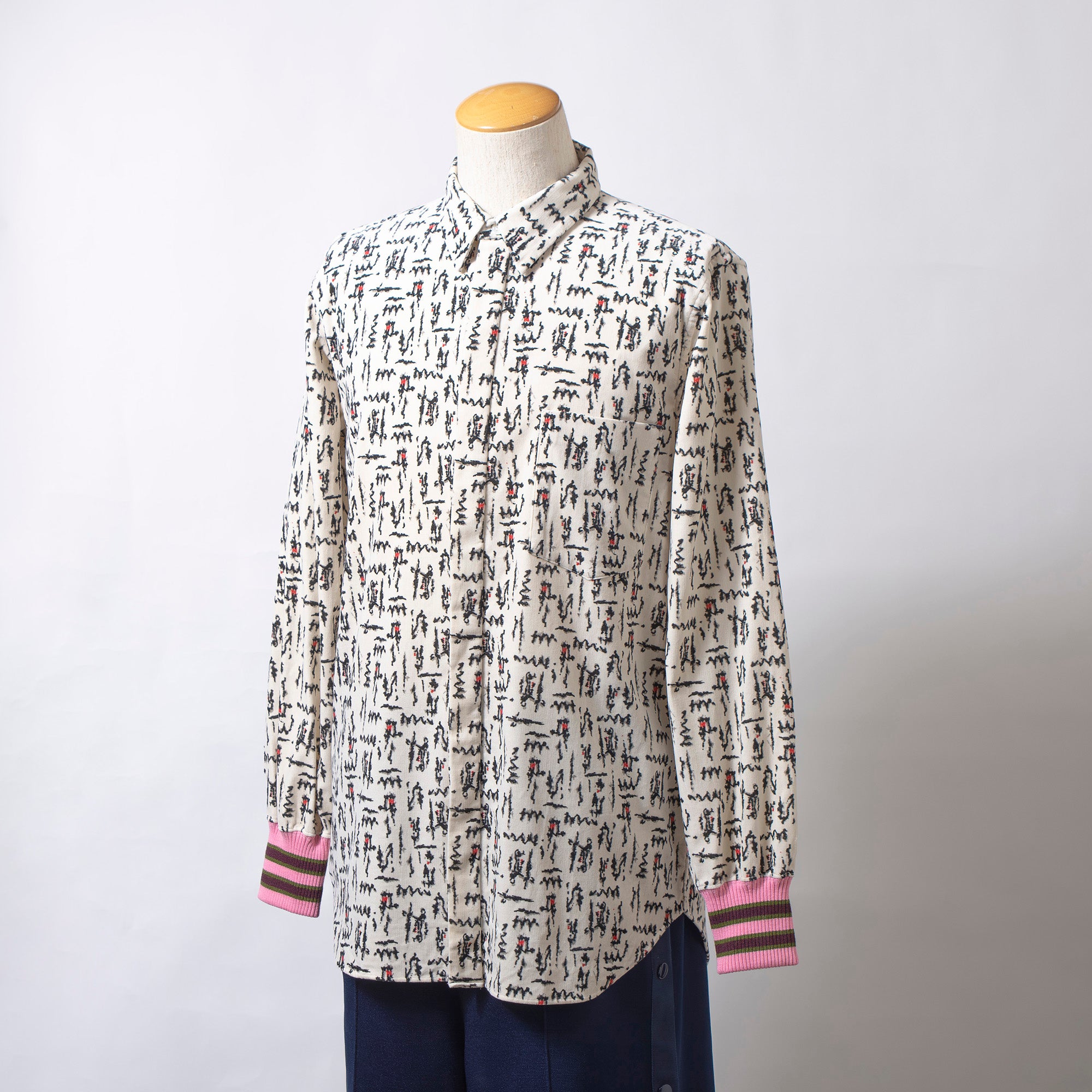 コムデギャルソン COMME des GARCONS HOMME PLUS AD2004 総柄シャツ リブ切り替え メンズ 川久保玲 再構築 アーカイブ トップス 長袖シャツ