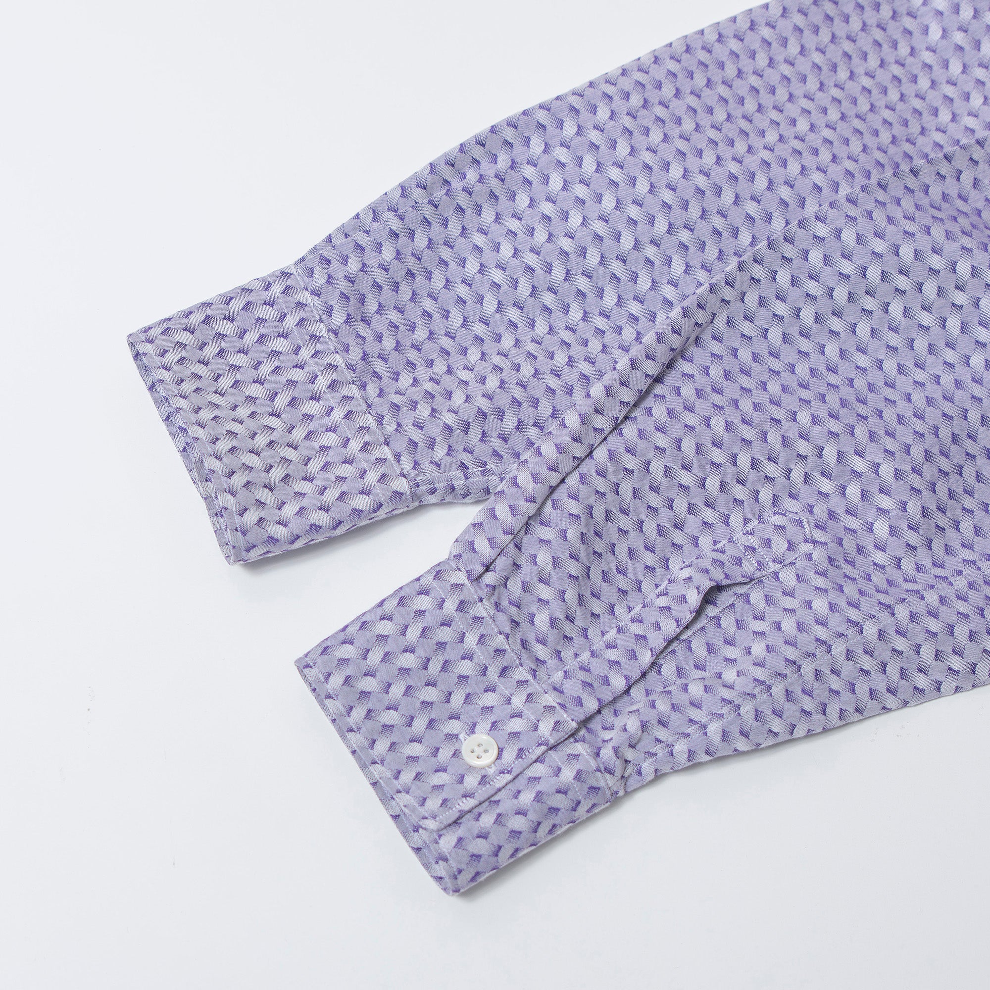 Comme des Garçons all-over patchwork shirt, multicolor, size S, made in France, featuring a Rei Kawakubo motif. Long-sleeved top.