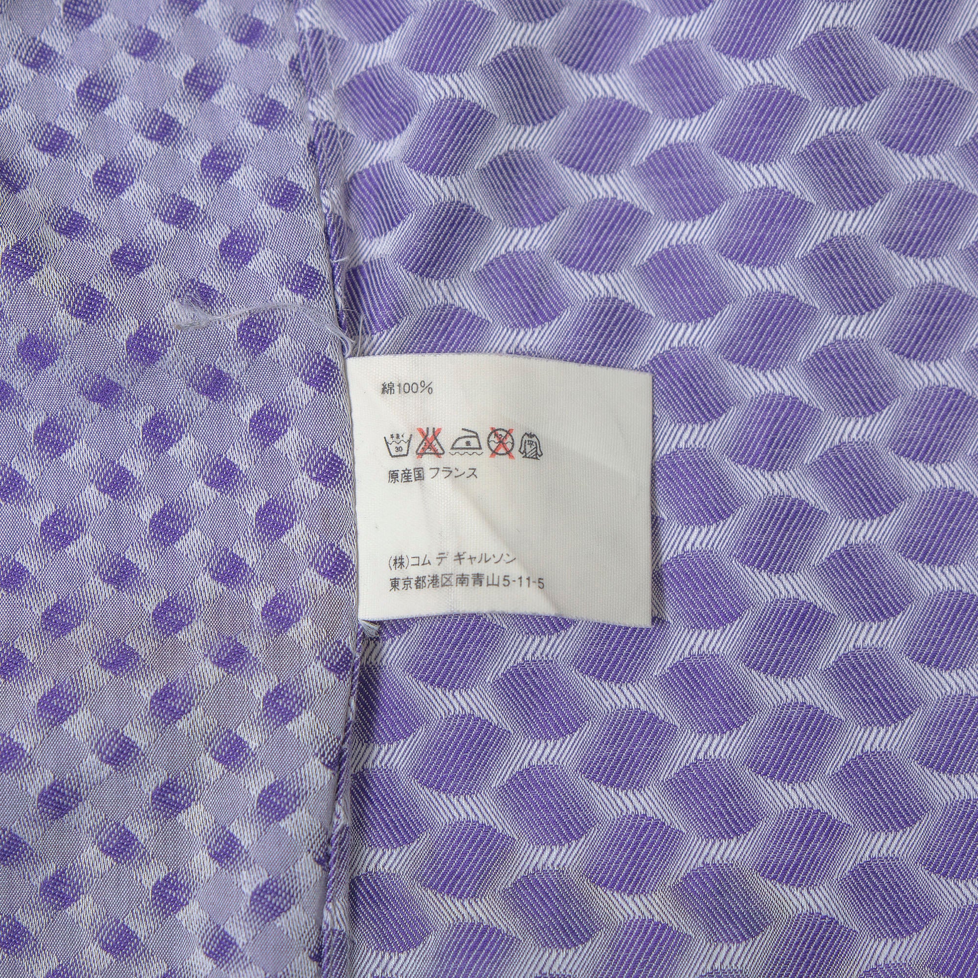 Comme des Garçons all-over patchwork shirt, multicolor, size S, made in France, featuring a Rei Kawakubo motif. Long-sleeved top.