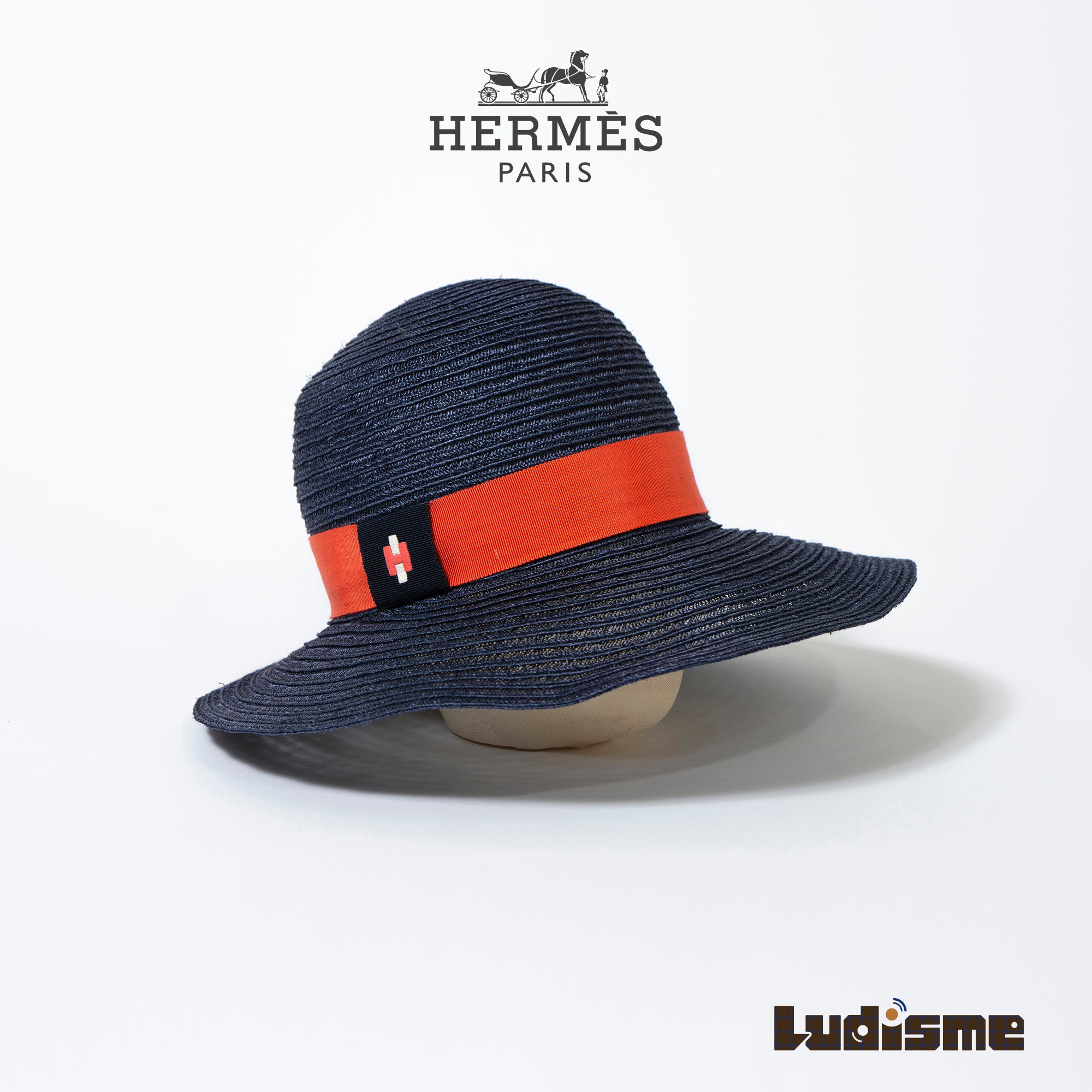 エルメス HERMES ストローハット ネイビー 58 レディース イタリア製 ◆新品未使用◆ ヘンプ コットン ビスコース 帽子 ハット 箱付き 春夏