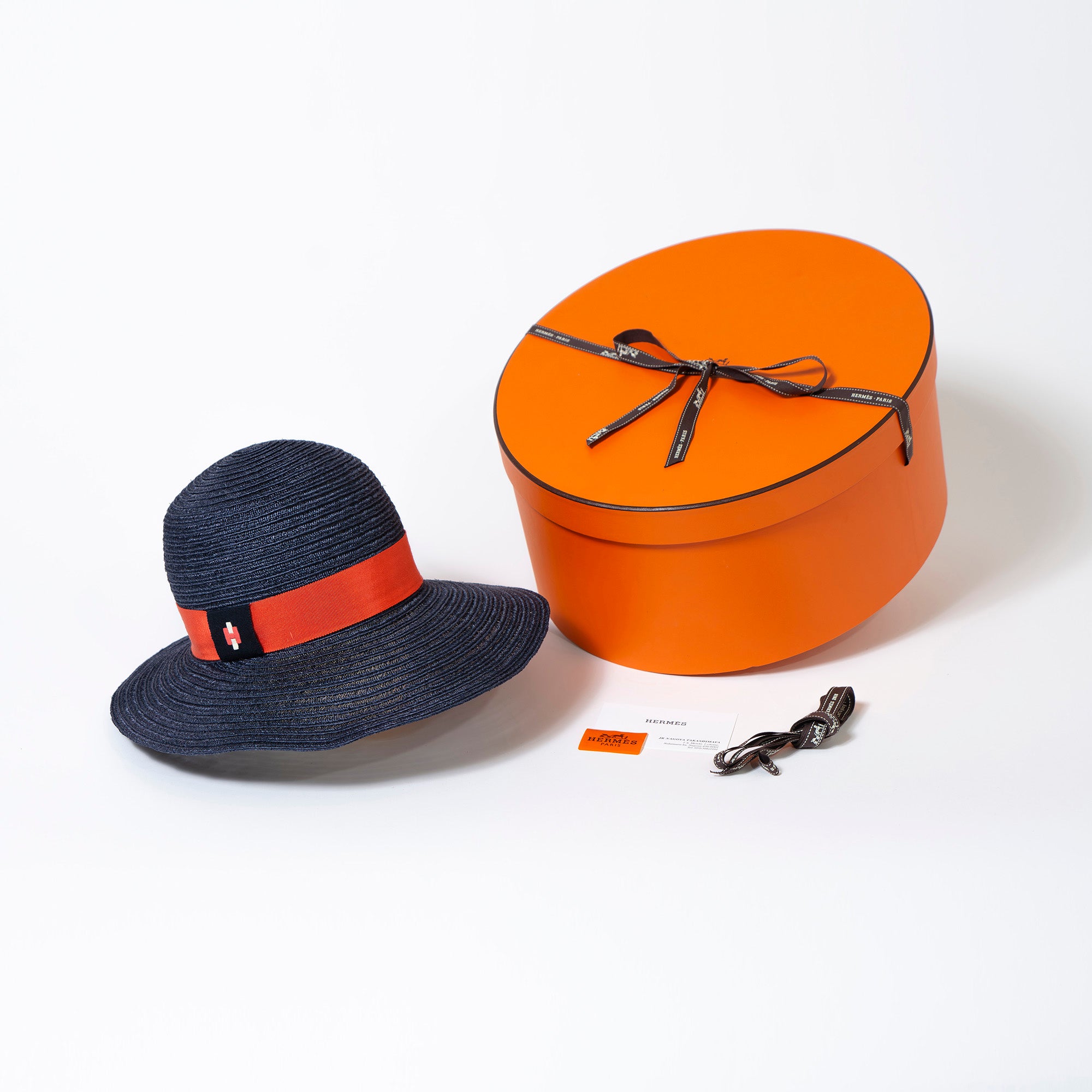 エルメス HERMES ストローハット ネイビー 58 レディース イタリア製 ◆新品未使用◆ ヘンプ コットン ビスコース 帽子 ハット 箱付き 春夏