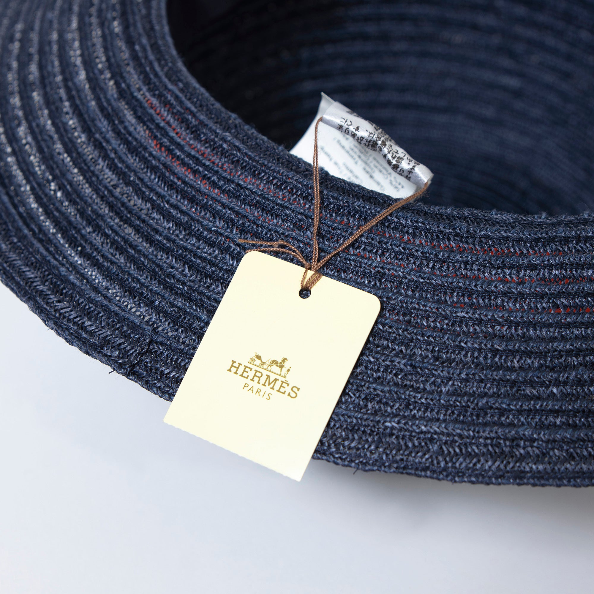 エルメス HERMES ストローハット ネイビー 58 レディース イタリア製 ◆新品未使用◆ ヘンプ コットン ビスコース 帽子 ハット 箱付き 春夏