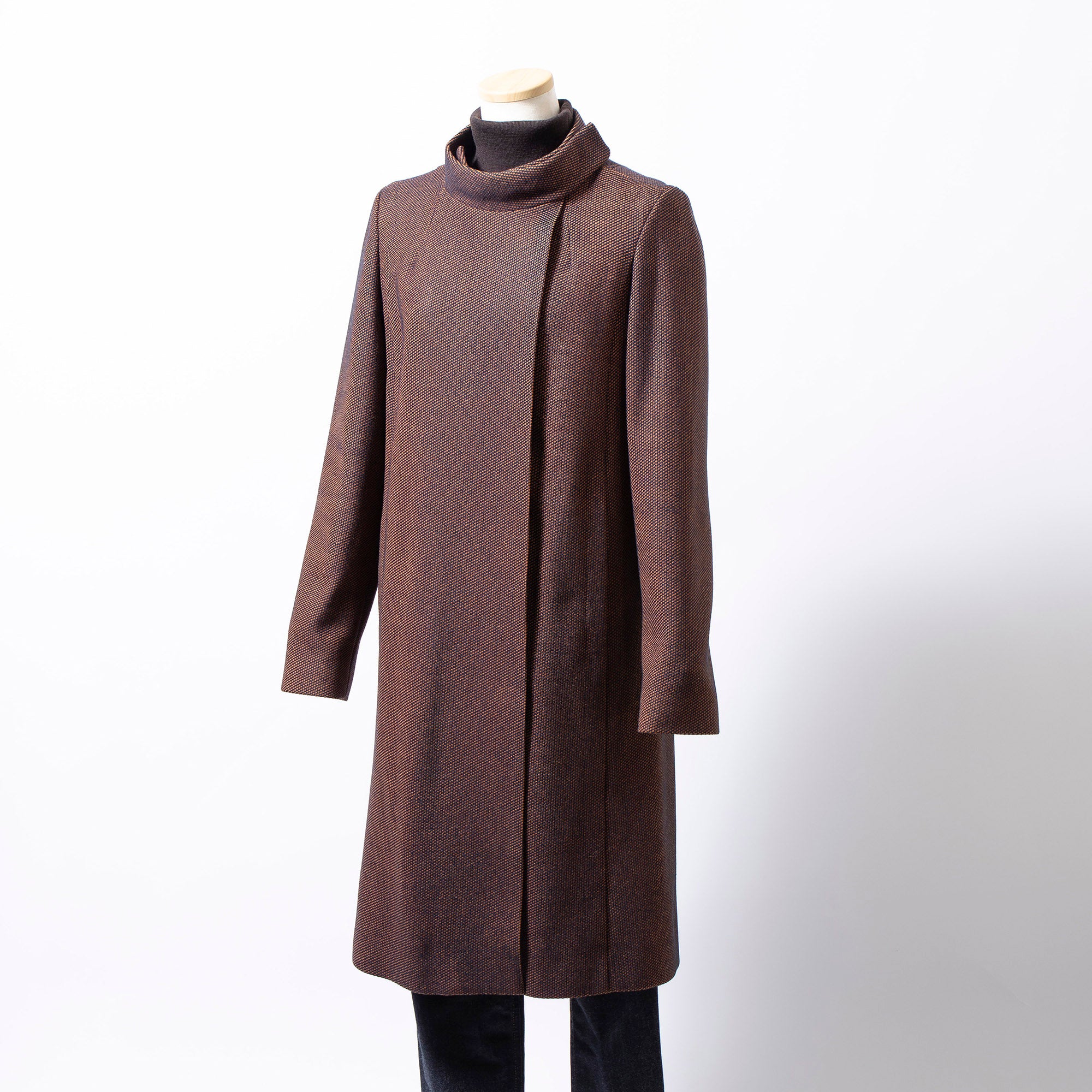 アーペーセー A.P.C. ロングコート スタンドカラー ブラウン系 S レディース フランス製 アウター コート ミニマル ヘリンボーン チェック