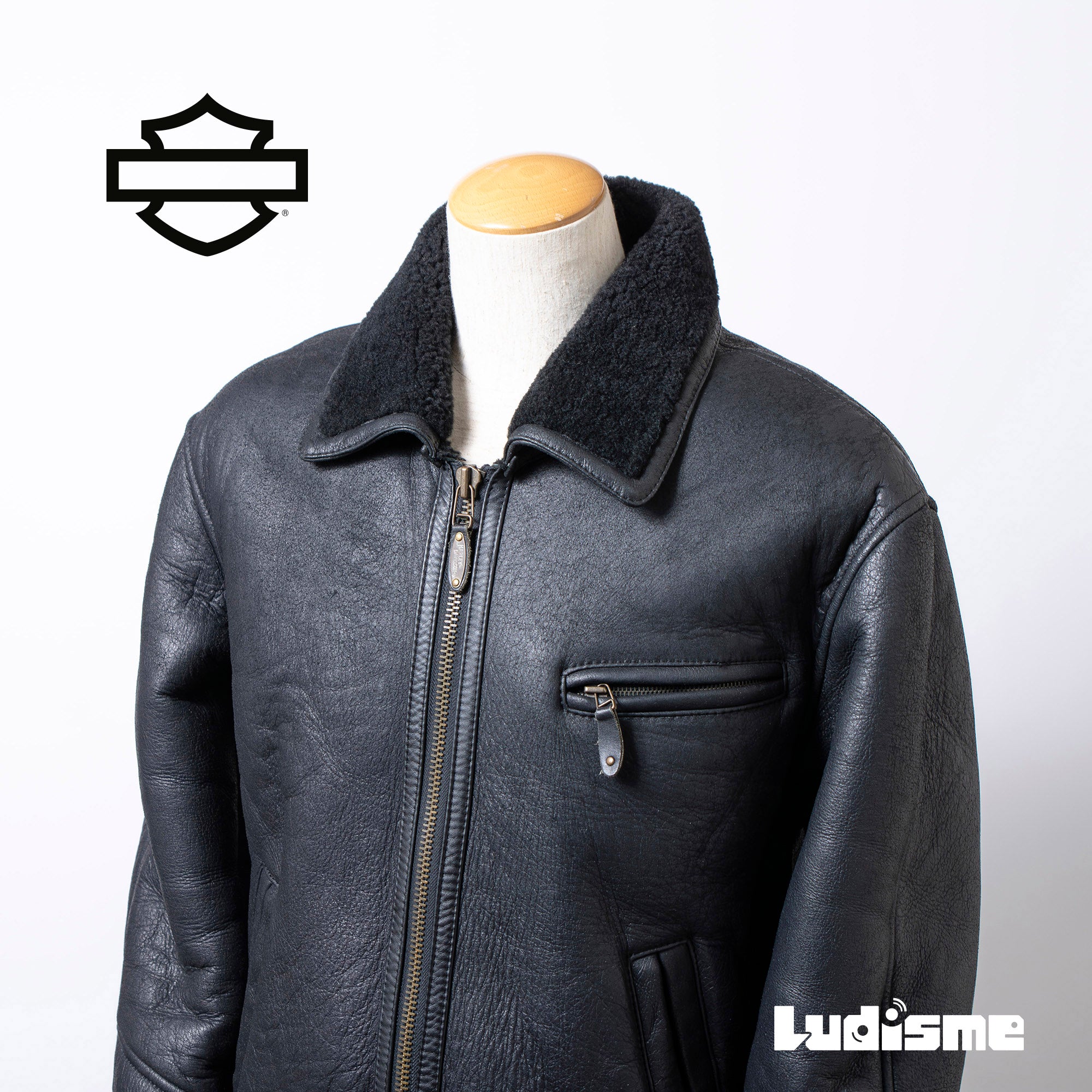 ハーレーダビッドソン HARLEY DAVIDSON シープスキン レザージャケット ブラック M メンズ 羊革 ボアジャケット ライダース ムートン