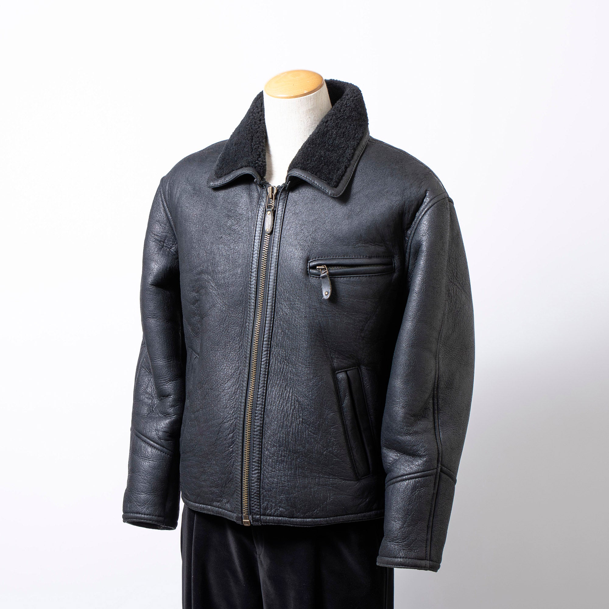ハーレーダビッドソン HARLEY DAVIDSON シープスキン レザージャケット ブラック M メンズ 羊革 ボアジャケット ライダース ムートン