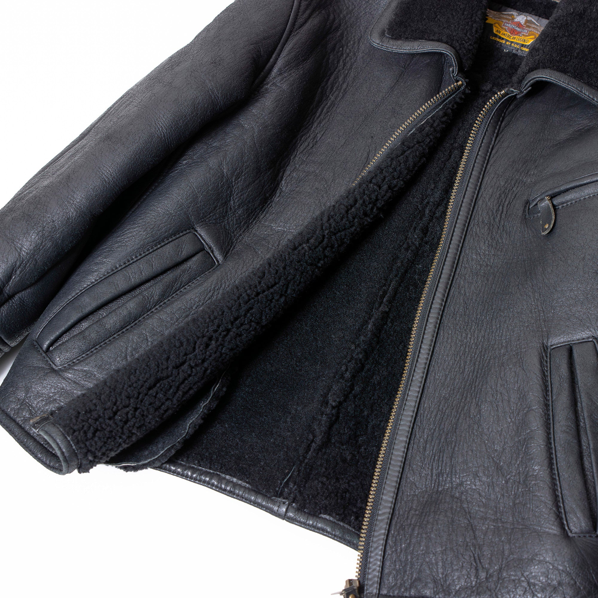 Harley-Davidson Men's Sheepskin Leather Jacket, Black, Size M, Mouton, Boa, Rider's Jacket