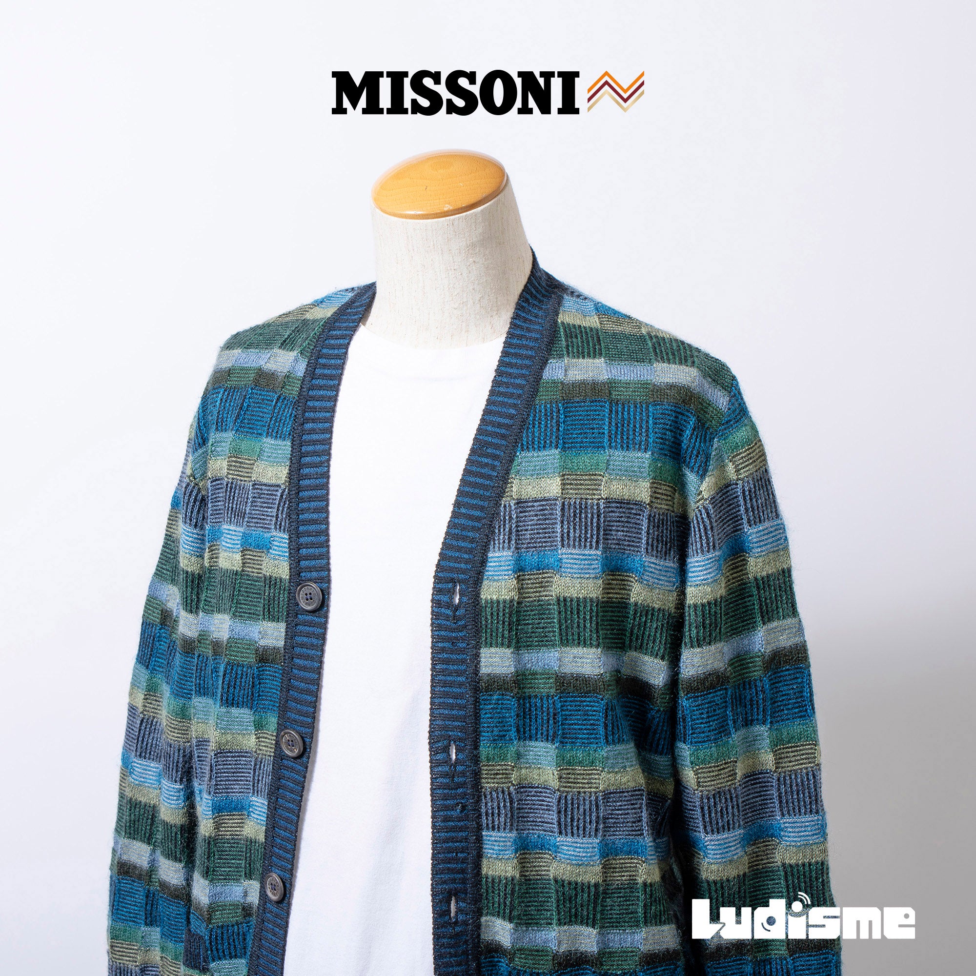 ミッソーニ MISSONI Vネック ニットカーディガン モヘア混 ブルー系 マルチカラー 48 メンズ トップス セーター ユニセックス