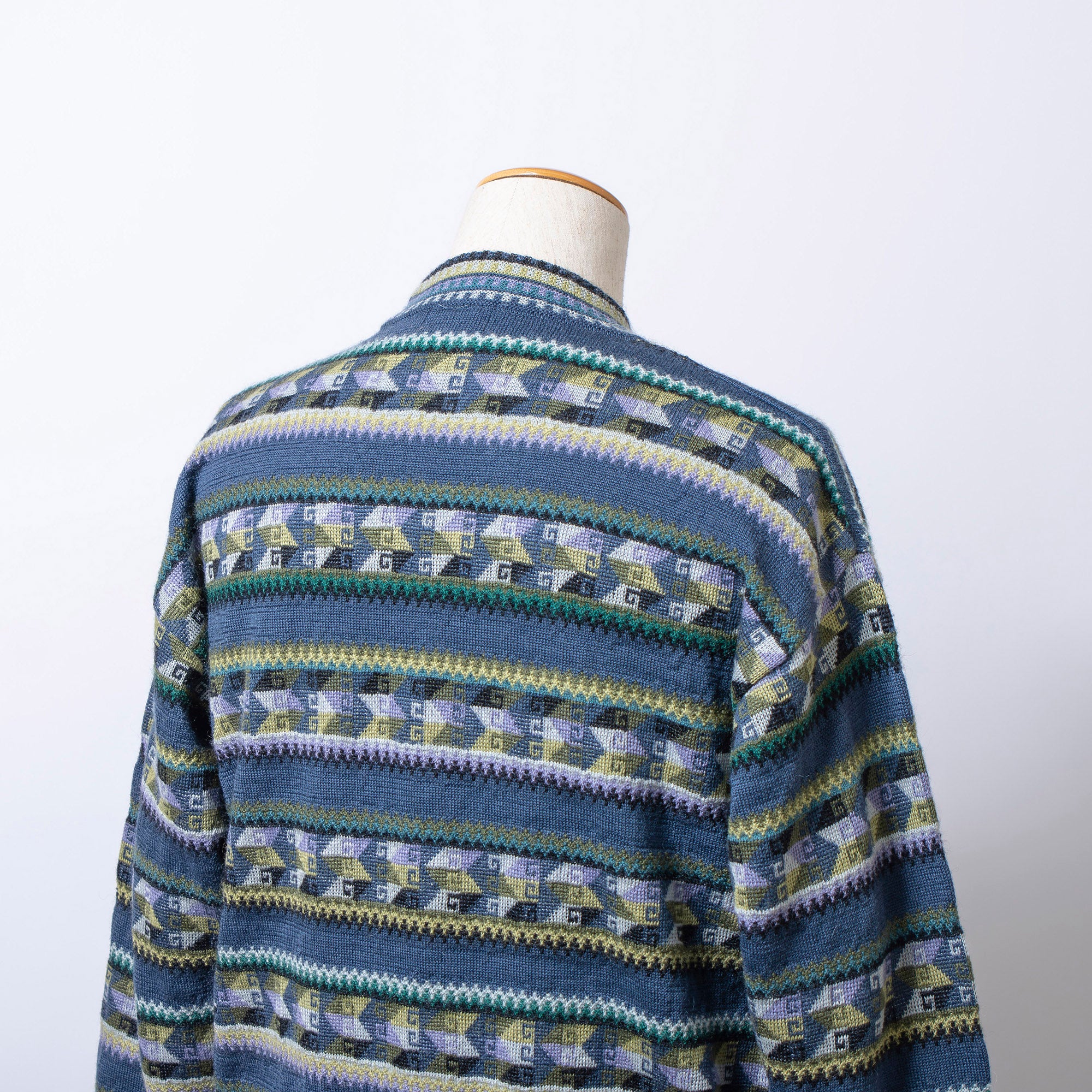 ケンゾー KENZO プルオーバーニット マルチパターン アルパカ混 モックネック 総柄 ボーダー メンズ 80s 90s オールドケンゾー セーター