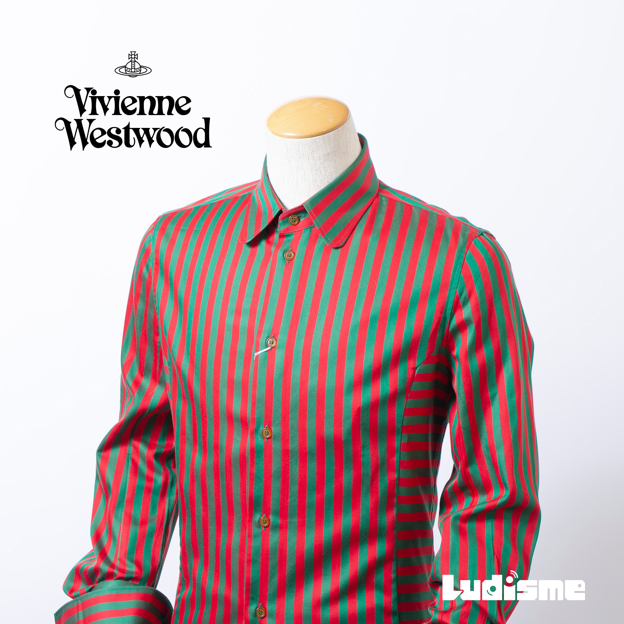 ヴィヴィアンウエストウッド Vivienne Westwood MAN ストライプ 長袖シャツ レッド グリーン 3 イタリア製 ◆新品タグ付き◆ トップス