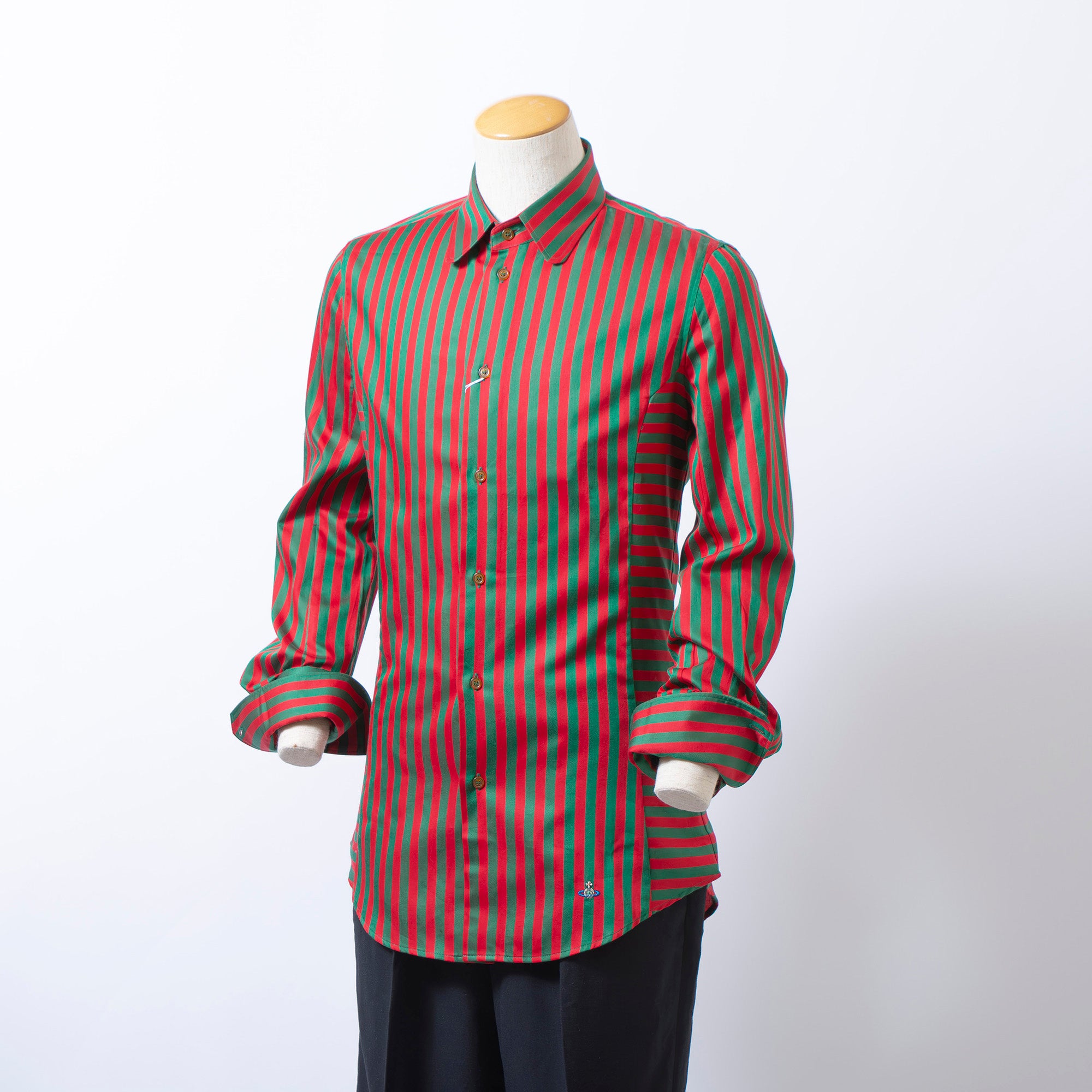 ヴィヴィアンウエストウッド Vivienne Westwood MAN ストライプ 長袖シャツ レッド グリーン 3 イタリア製 ◆新品タグ付き◆ トップス