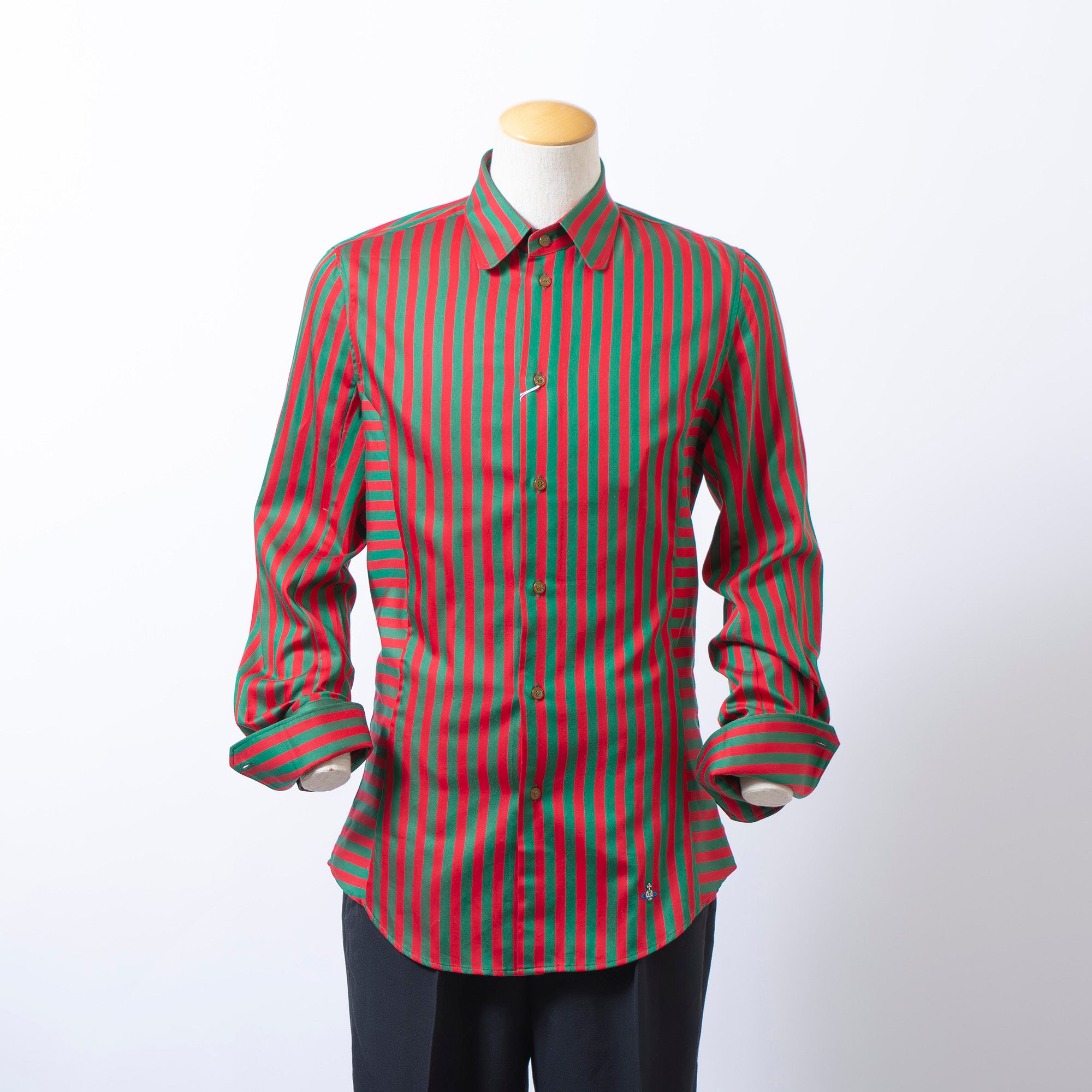 Vivienne Westwood MAN Striped Long Sleeve Shirt, Red/Green, Size 3, Made in Italy, Brand New with Tags, Tops