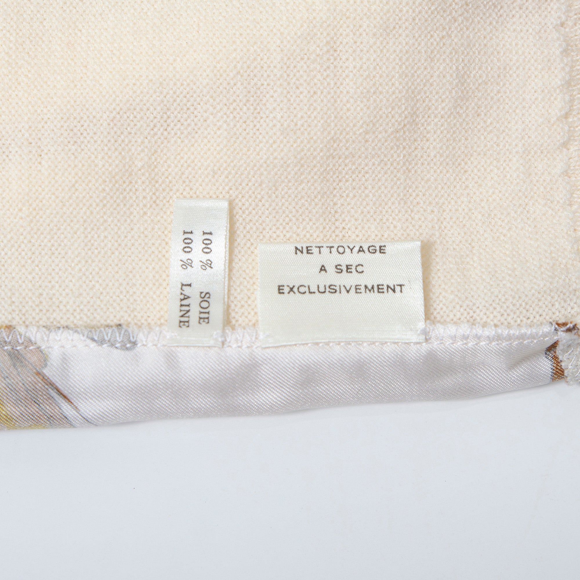 エルメス HERMES ツイルレーヌ タートルネックニット アイボリー 38 レディース フランス製 スカーフ切り替 トップス ロングスリーブ 長袖