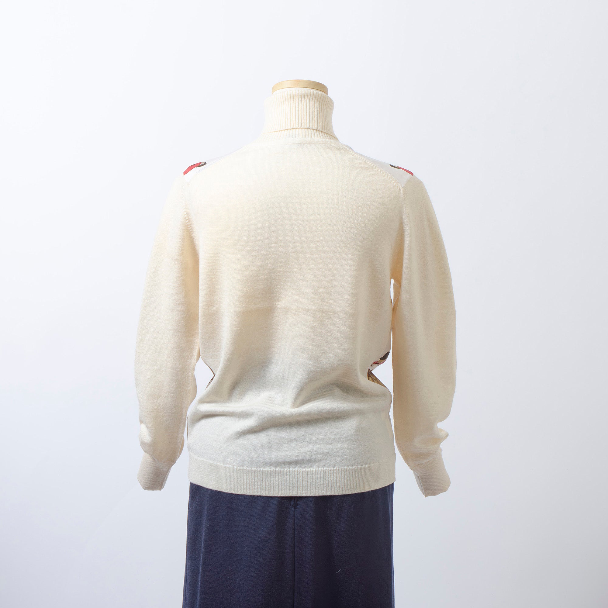 エルメス HERMES ツイルレーヌ タートルネックニット アイボリー 38 レディース フランス製 スカーフ切り替 トップス ロングスリーブ 長袖