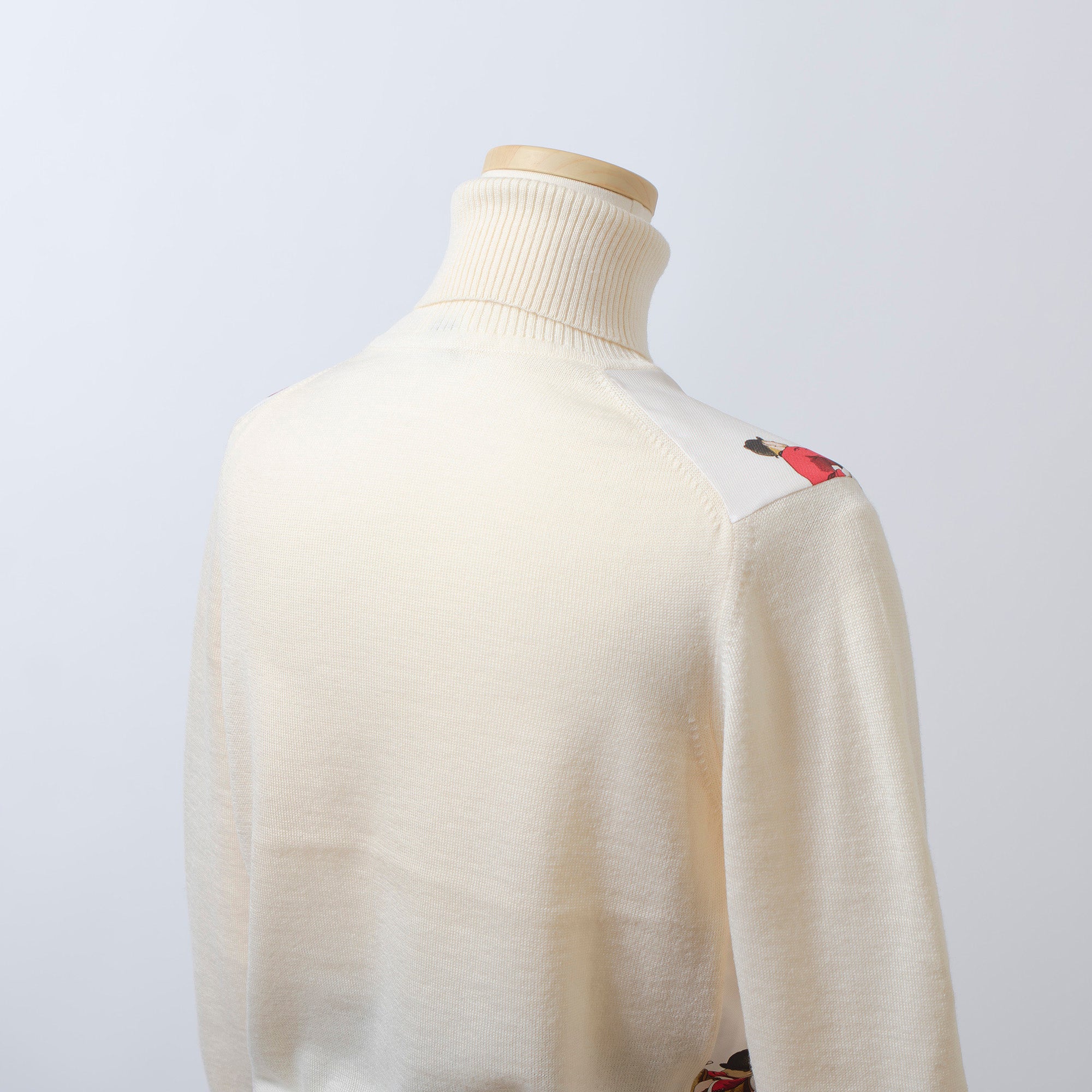 エルメス HERMES ツイルレーヌ タートルネックニット アイボリー 38 レディース フランス製 スカーフ切り替 トップス ロングスリーブ 長袖