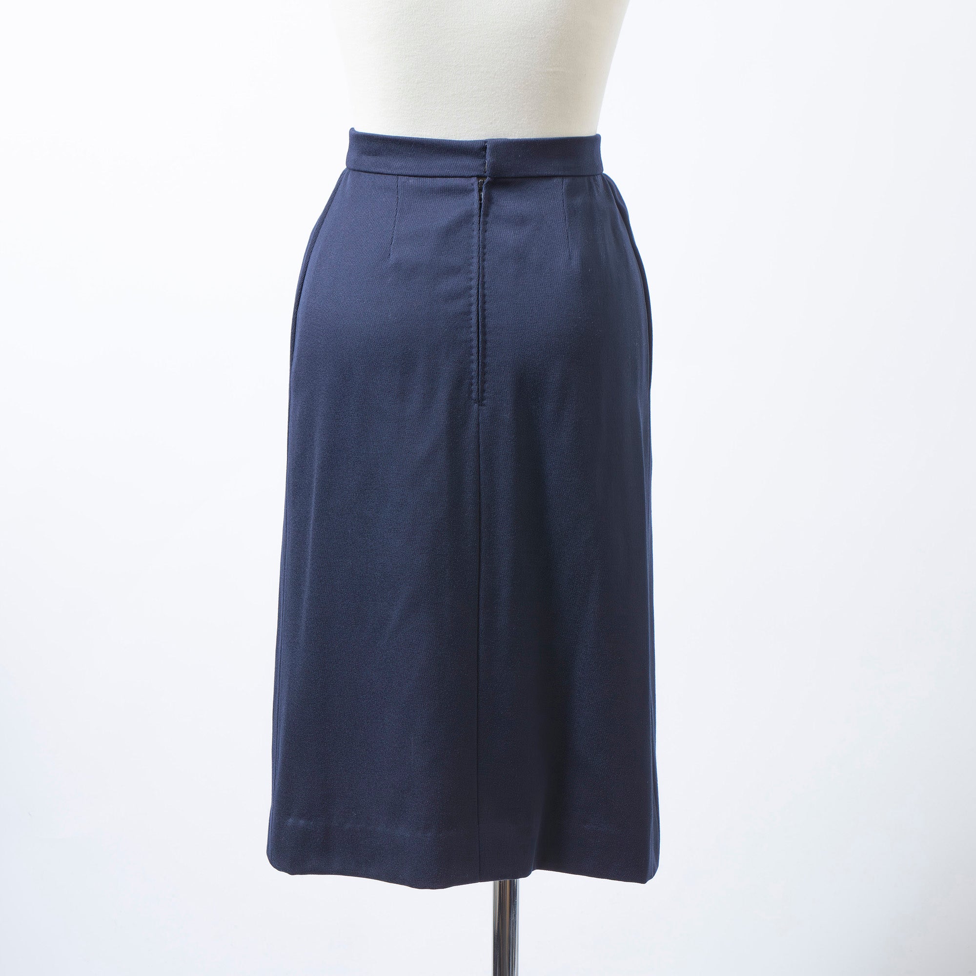 エルメス HERMES スカート ミディ丈 ネイビー 36 レディース フランス製 レザートリミング ボトムス コクーンスカート スクエアスカート