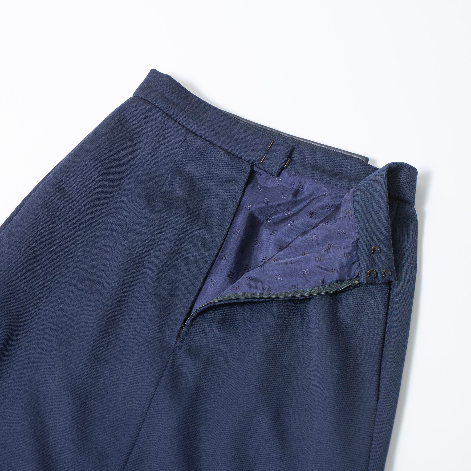 エルメス HERMES スカート ミディ丈 ネイビー 36 レディース フランス製 レザートリミング ボトムス コクーンスカート スクエアスカート