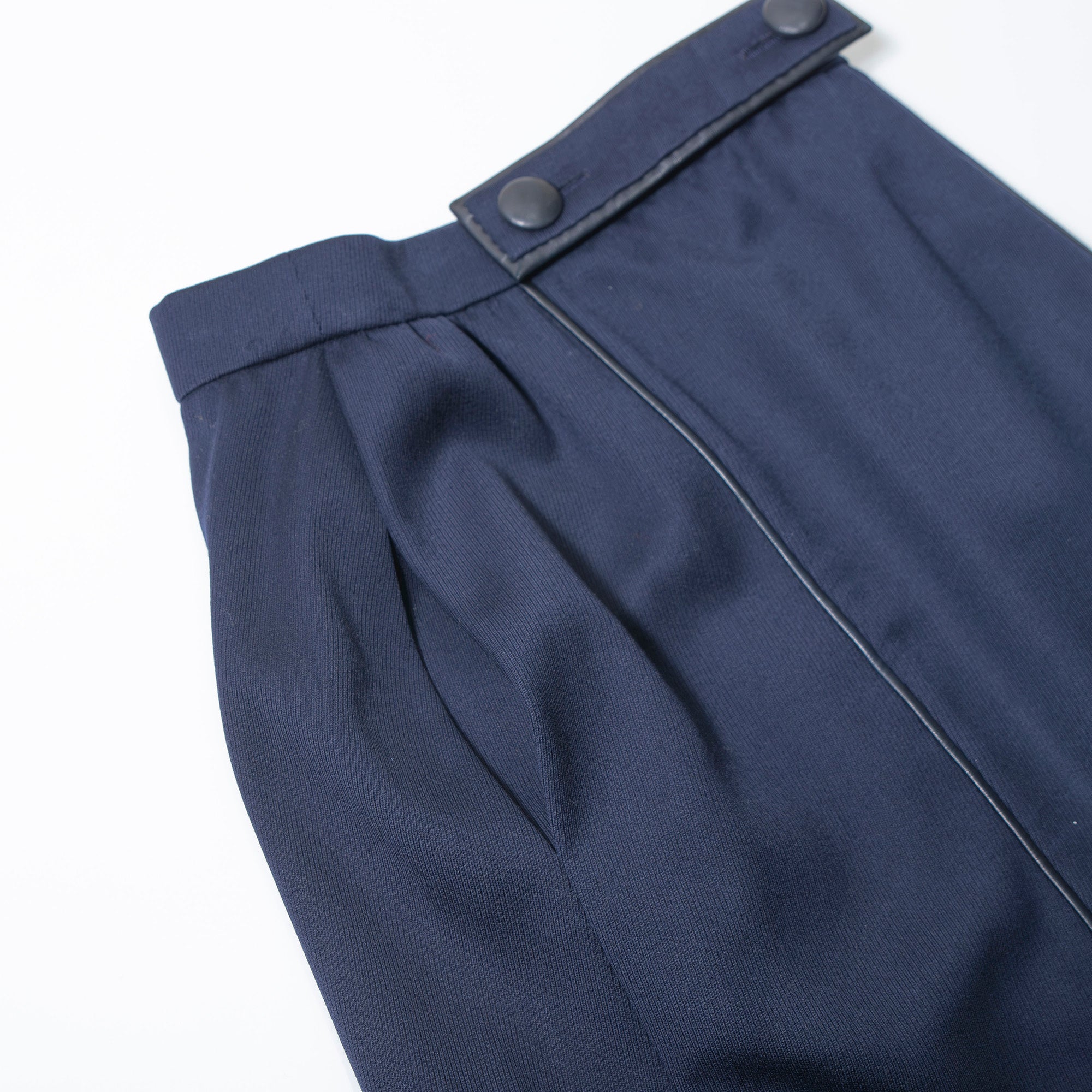 エルメス HERMES スカート ミディ丈 ネイビー 36 レディース フランス製 レザートリミング ボトムス コクーンスカート スクエアスカート