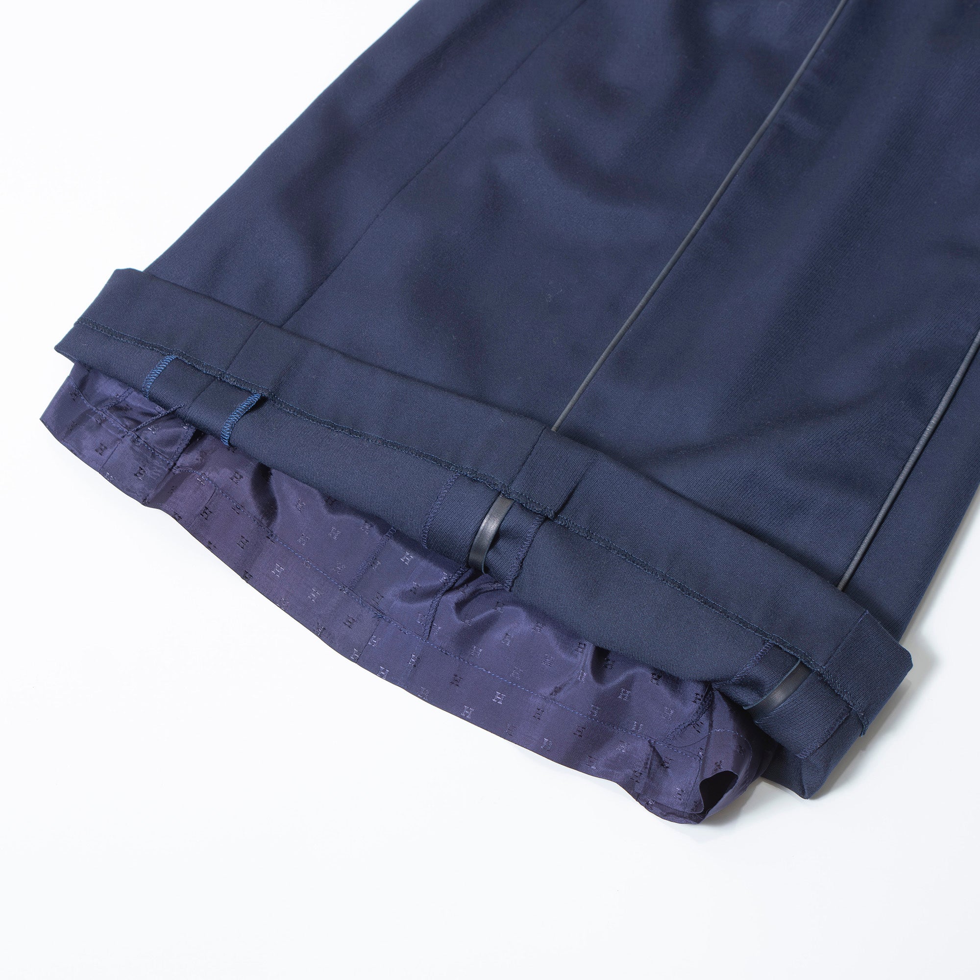 エルメス HERMES スカート ミディ丈 ネイビー 36 レディース フランス製 レザートリミング ボトムス コクーンスカート スクエアスカート