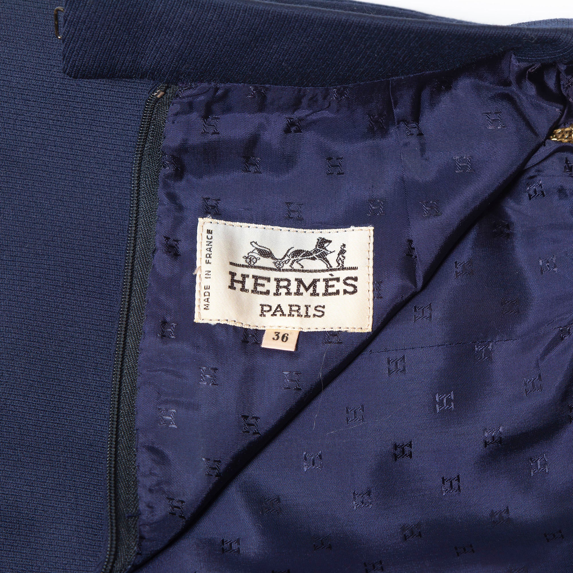 エルメス HERMES スカート ミディ丈 ネイビー 36 レディース フランス製 レザートリミング ボトムス コクーンスカート スクエアスカート