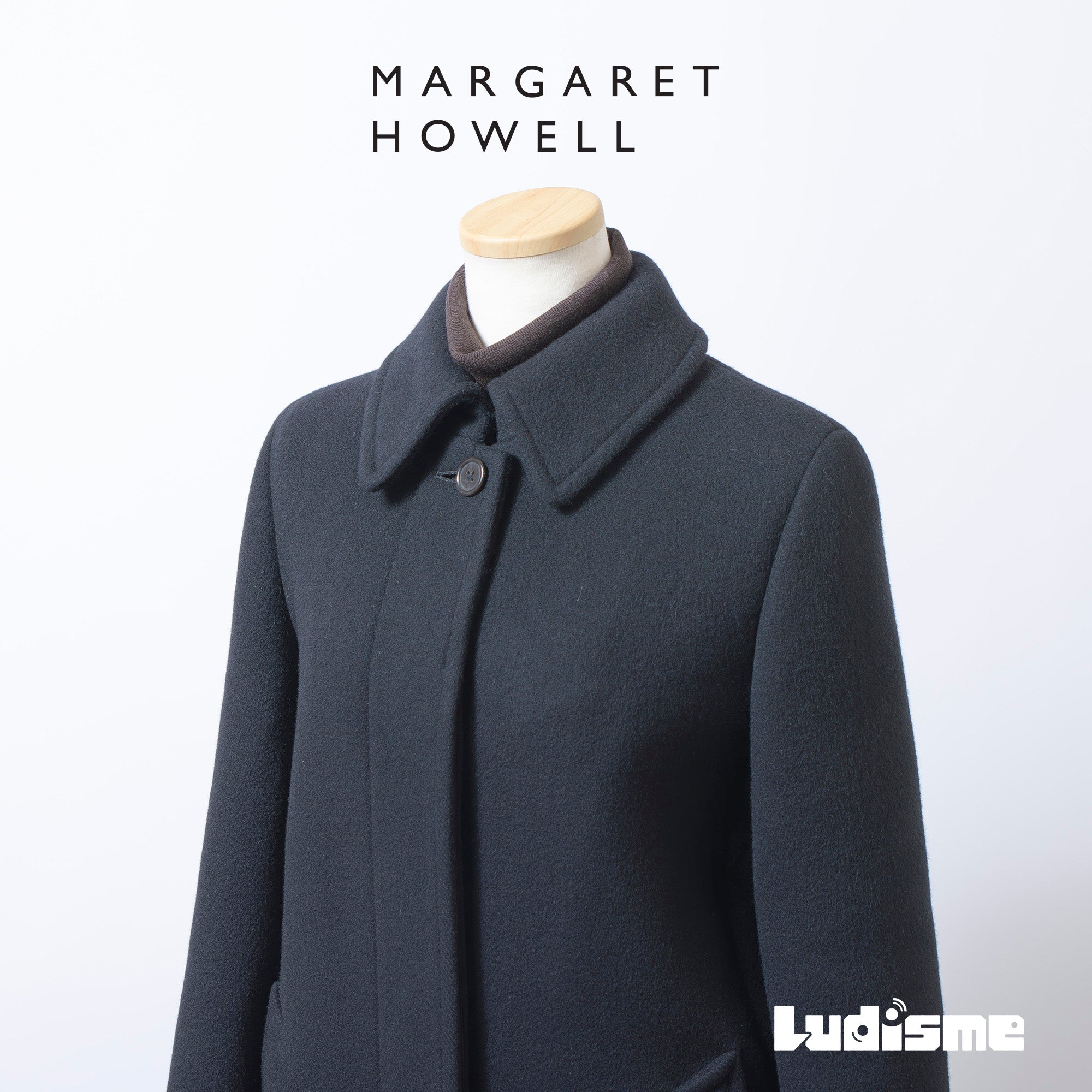 マーガレットハウエル MARGARET HOWELL ステンカラーコート ブラック 2 レディース カシミヤ混 比翼仕立て ロングコート ウールコート