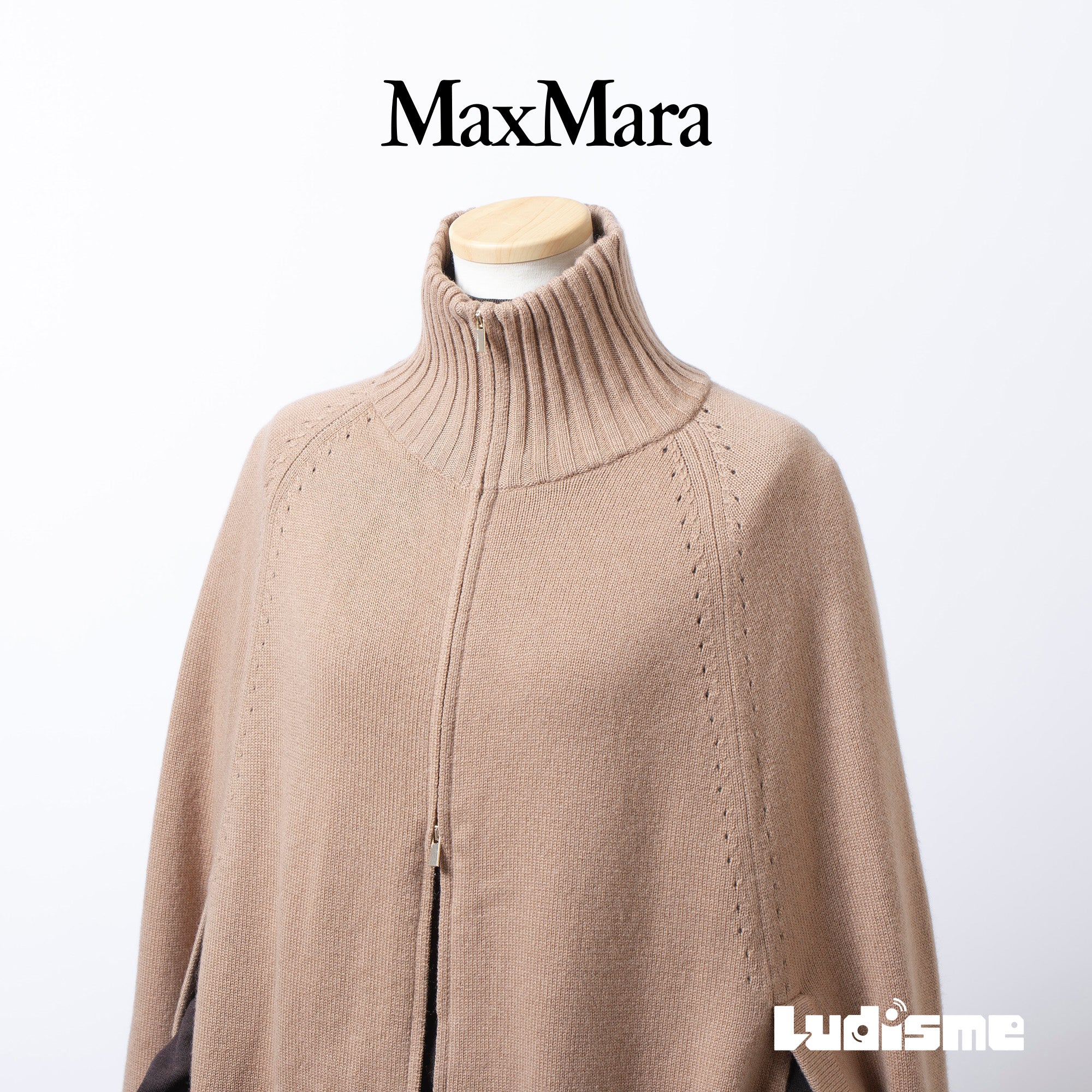 マックスマーラ Max Mara STUDIO ニットポンチョ キャメルブラウン カシミヤ混 レディース アウター トップス セーター ケープ ハイネック