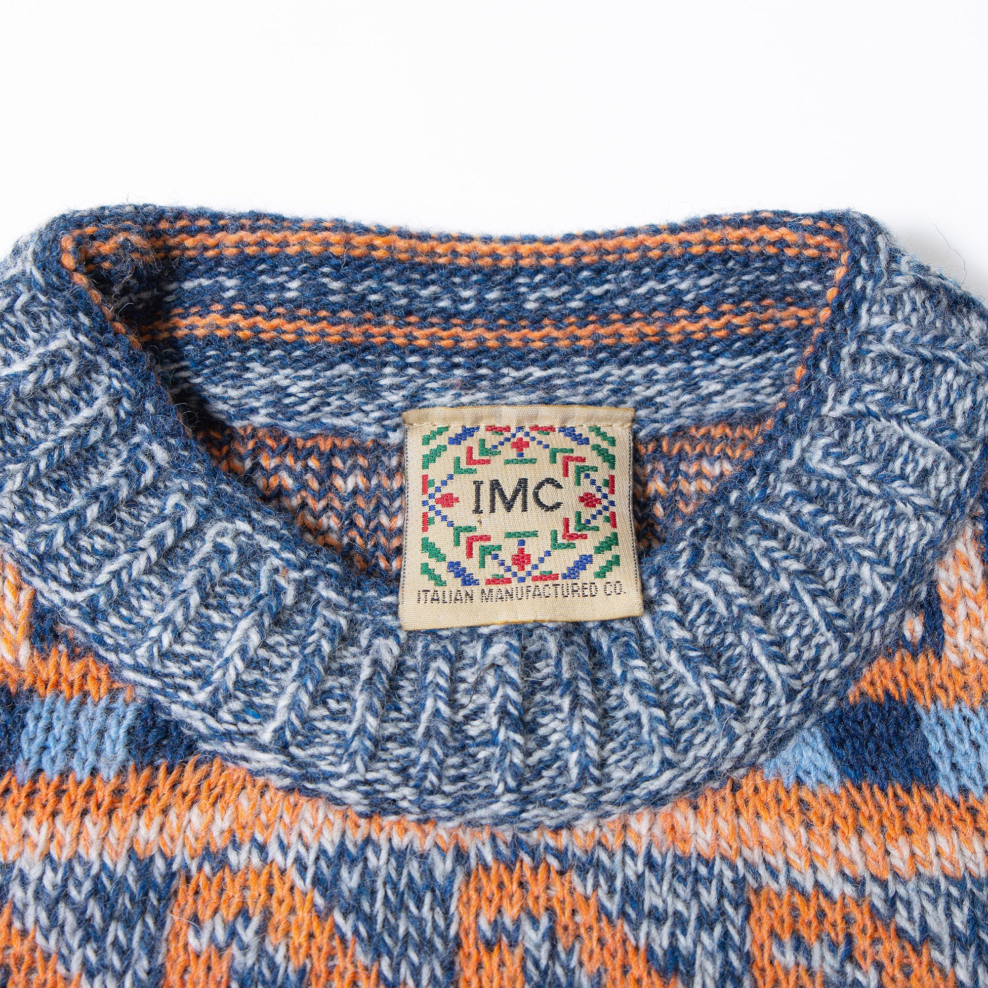 イタリア ヴィンテージ IMC プルオーバーニットセーター モックネック 総柄 マルチパターン マルチカラー メンズ レディース ユニセックス
