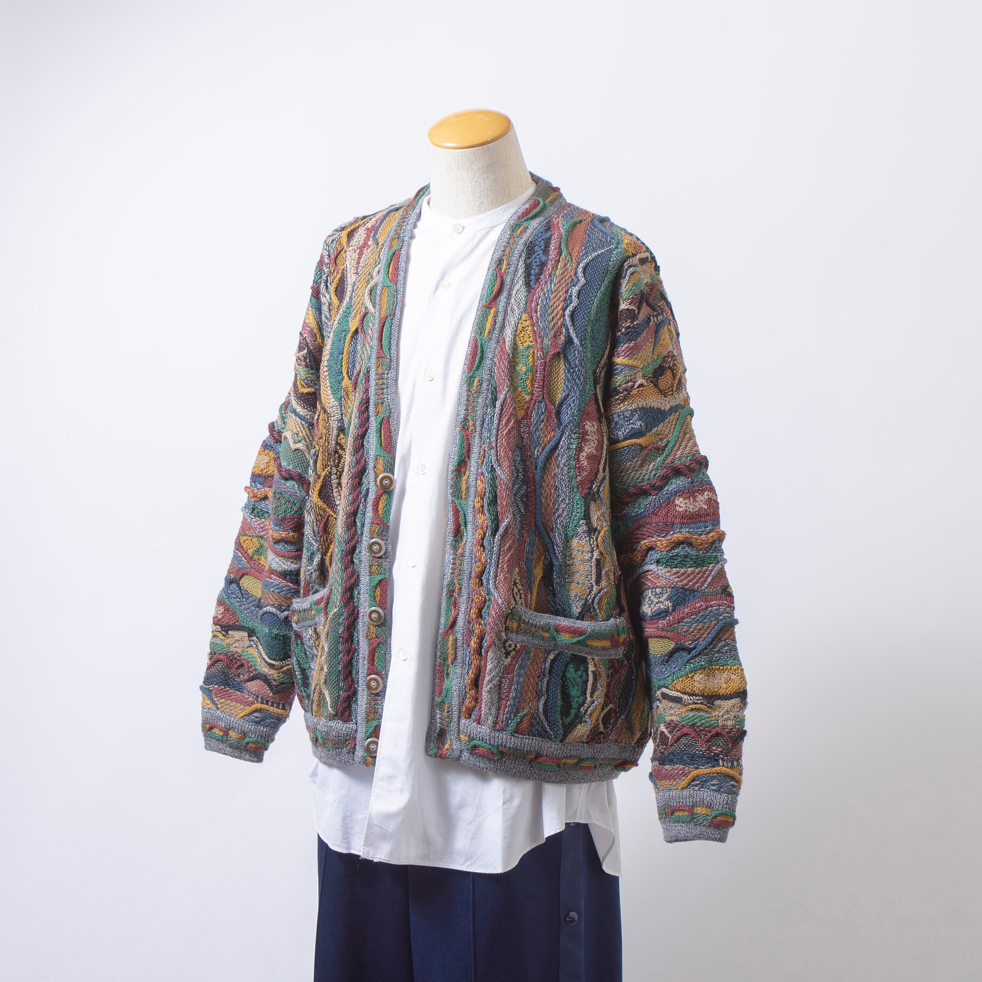 オーストラリア LIMNOS ヴィンテージ 3Dニット カーディガン マルチカラー 総柄 デザインニット メンズ レディース ユニセックス トップス