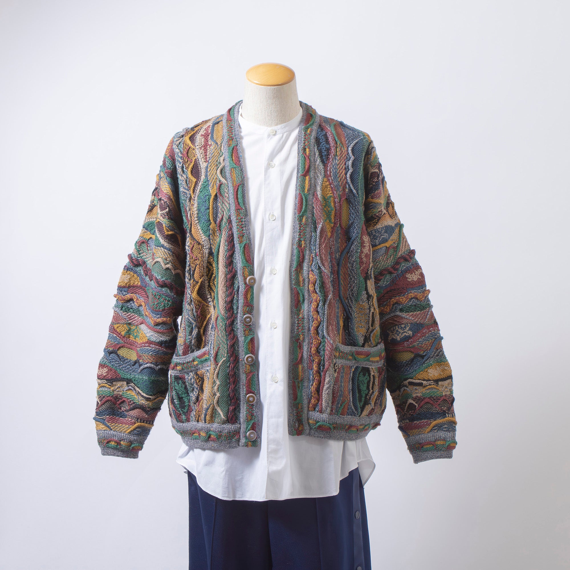 オーストラリア LIMNOS ヴィンテージ 3Dニット カーディガン マルチカラー 総柄 デザインニット メンズ レディース ユニセックス トップス