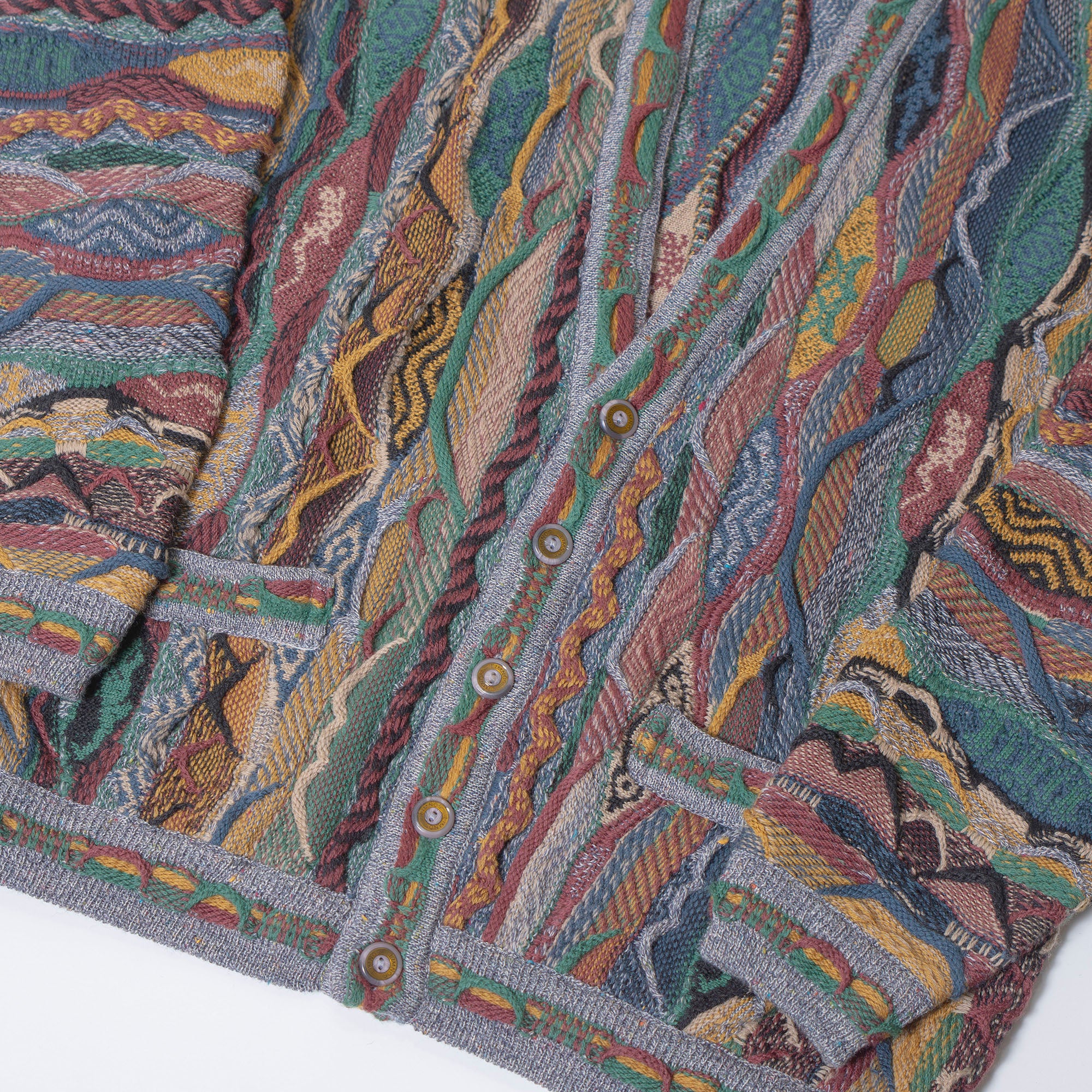 オーストラリア LIMNOS ヴィンテージ 3Dニット カーディガン マルチカラー 総柄 デザインニット メンズ レディース ユニセックス トップス