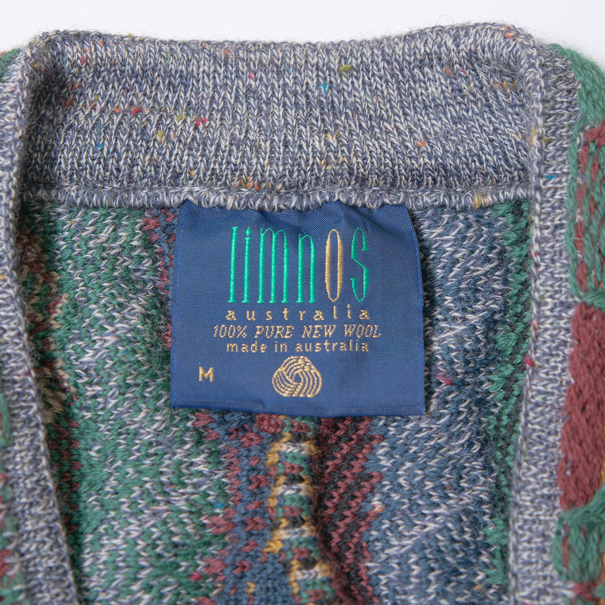 オーストラリア LIMNOS ヴィンテージ 3Dニット カーディガン マルチカラー 総柄 デザインニット メンズ レディース ユニセックス トップス