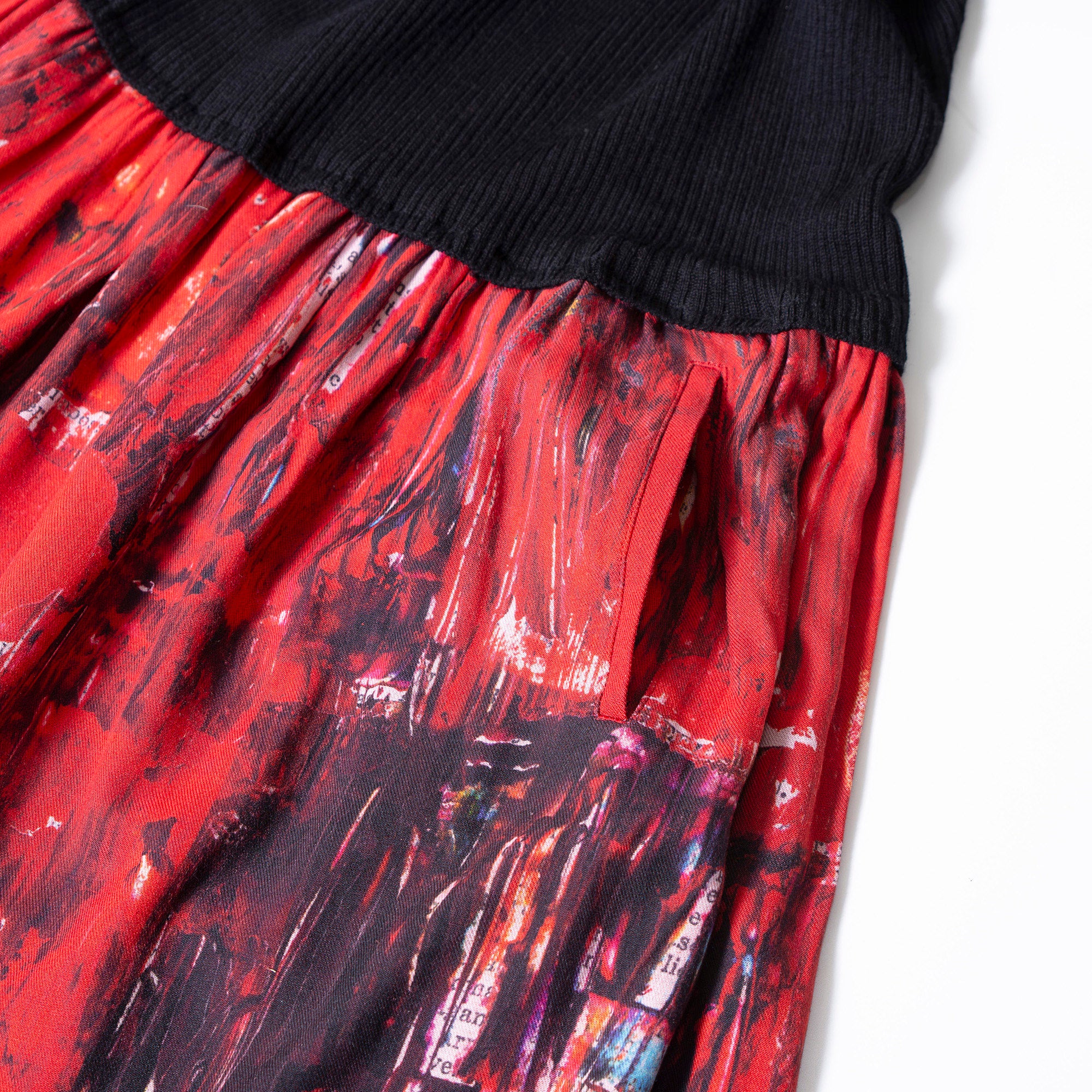 Y's Yohji Yamamoto Docking Dress Knit Switching Black Red All Over Print Long Dress 2023AW Women's Made in Japan