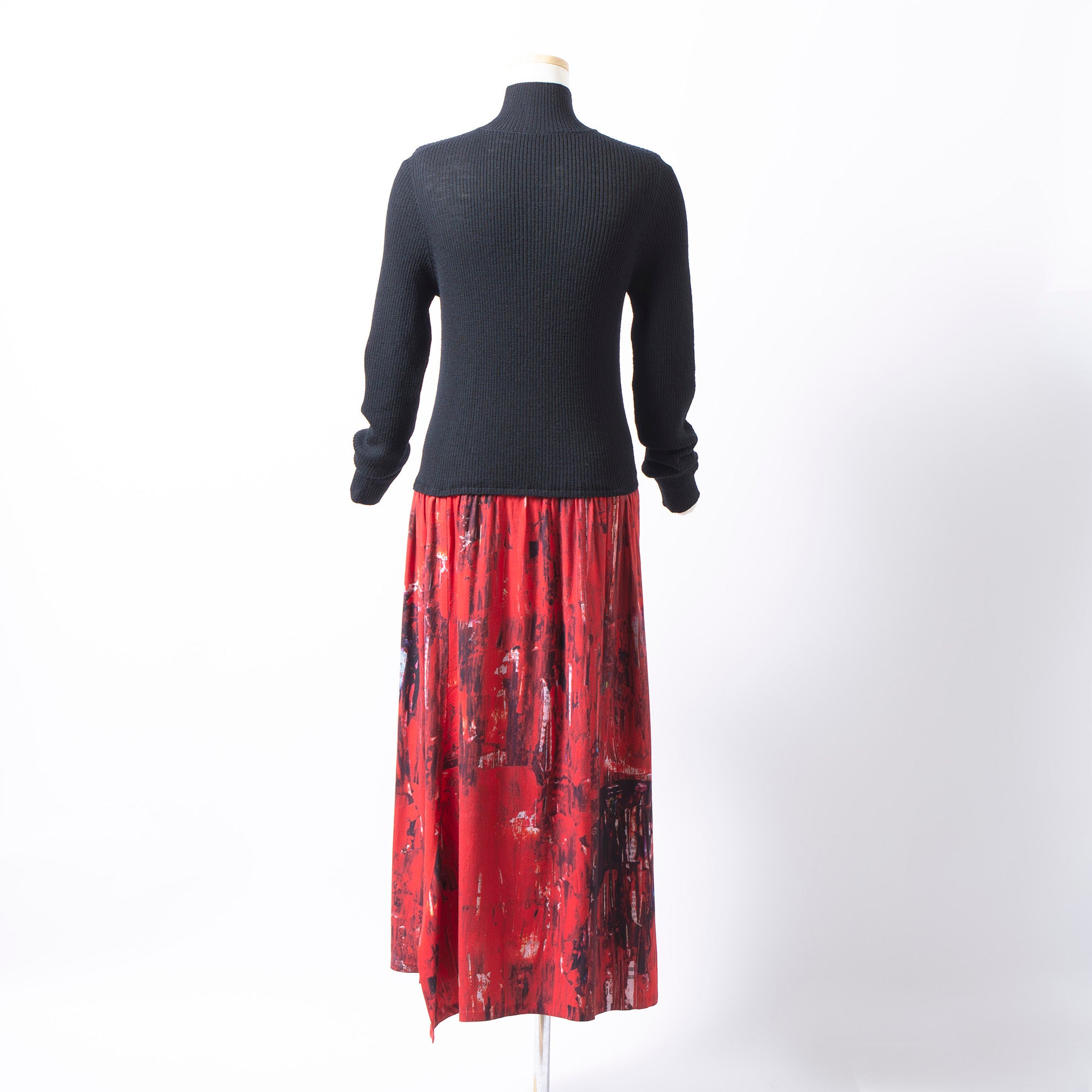 Y's Yohji Yamamoto Docking Dress Knit Switching Black Red All Over Print Long Dress 2023AW Women's Made in Japan
