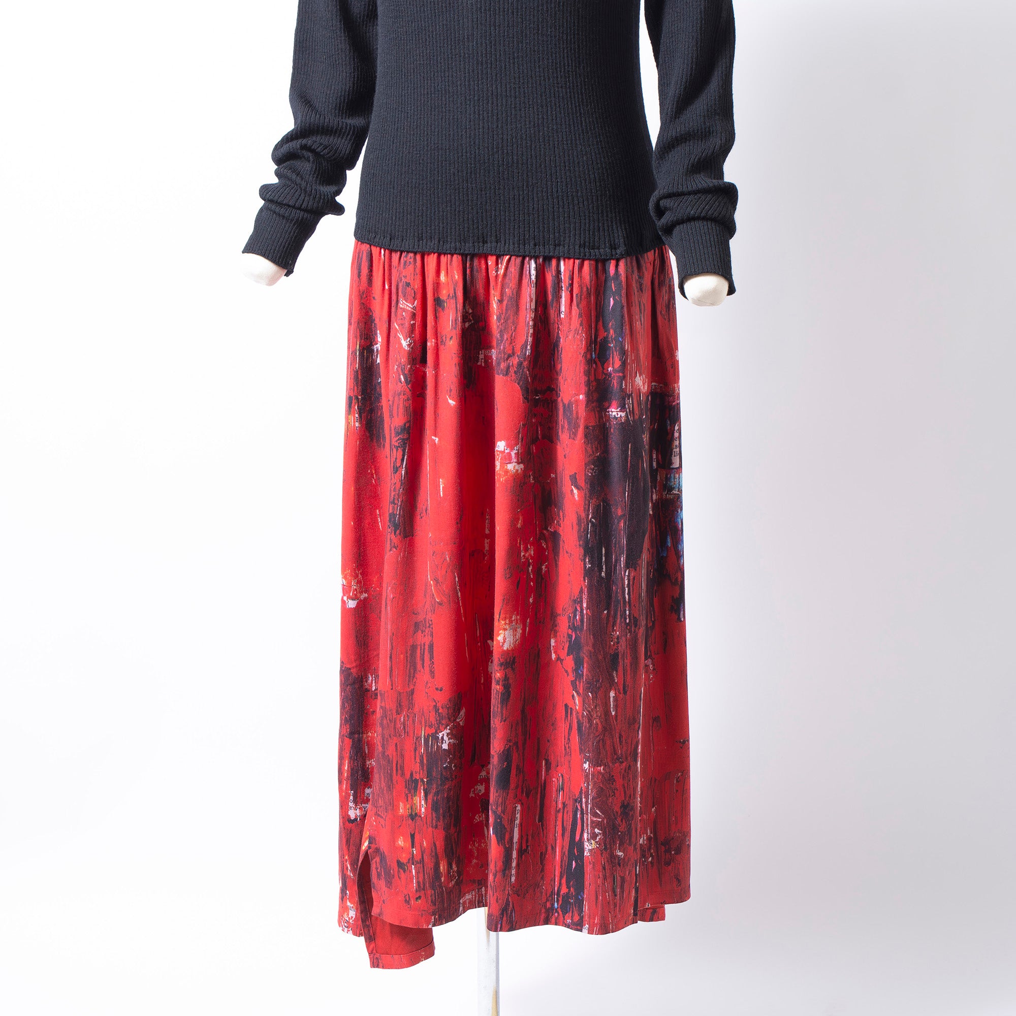 Y's Yohji Yamamoto Docking Dress Knit Switching Black Red All Over Print Long Dress 2023AW Women's Made in Japan