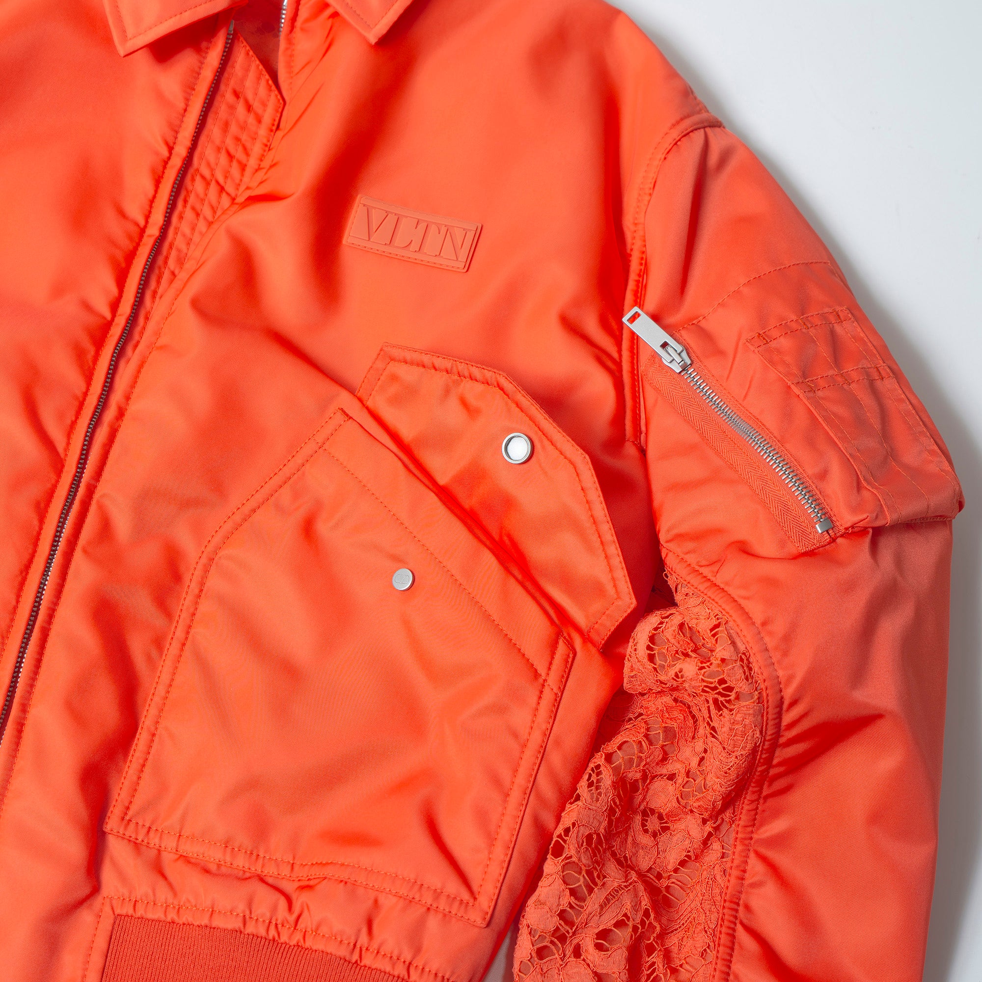 ヴァレンティノ VALENTINO レース切り替え ボンバージャケット オレンジ レディース 44 ◆タグ付き未使用品◆ フライトジャケット MA-1