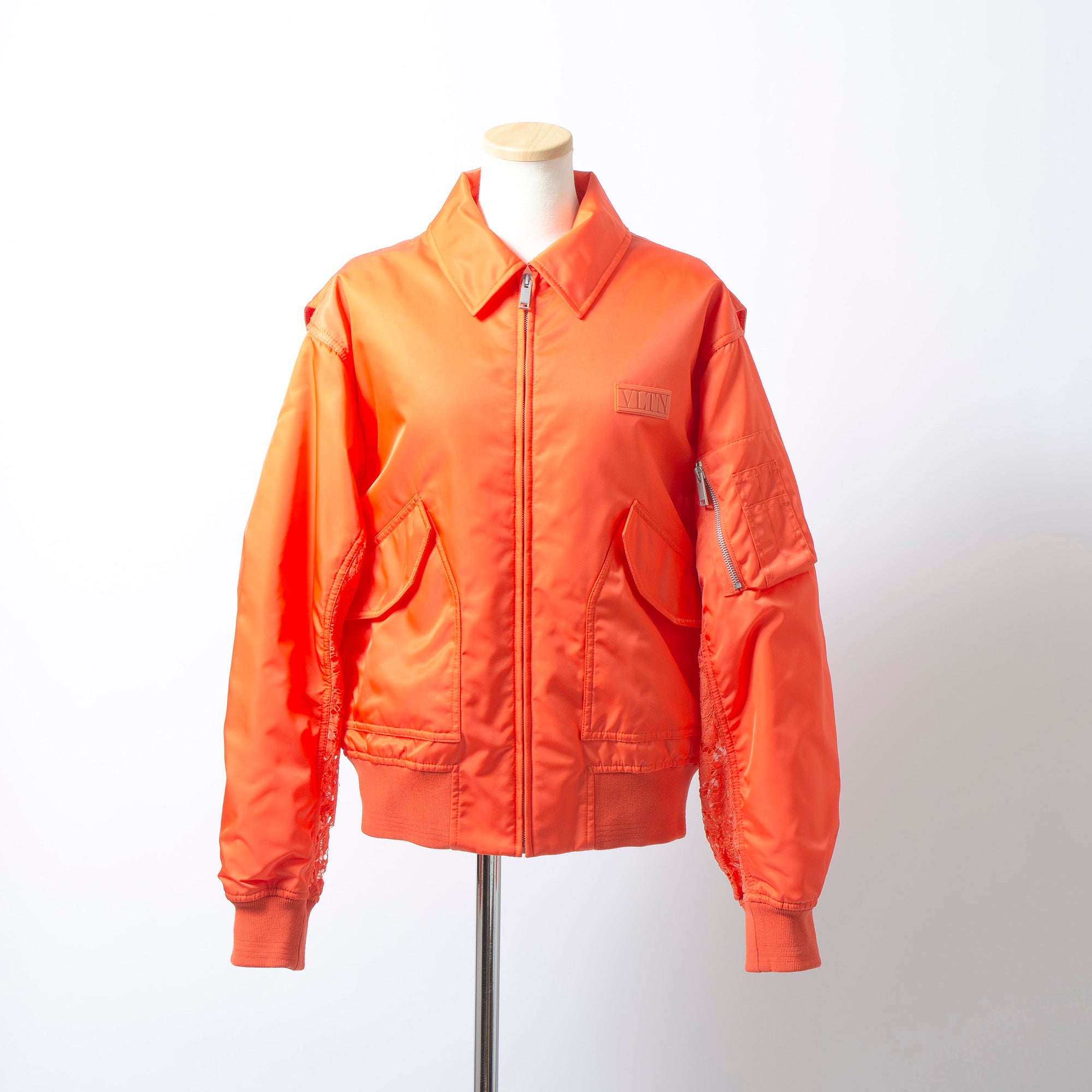 ヴァレンティノ VALENTINO レース切り替え ボンバージャケット オレンジ レディース 44 ◆タグ付き未使用品◆ フライトジャケット MA-1