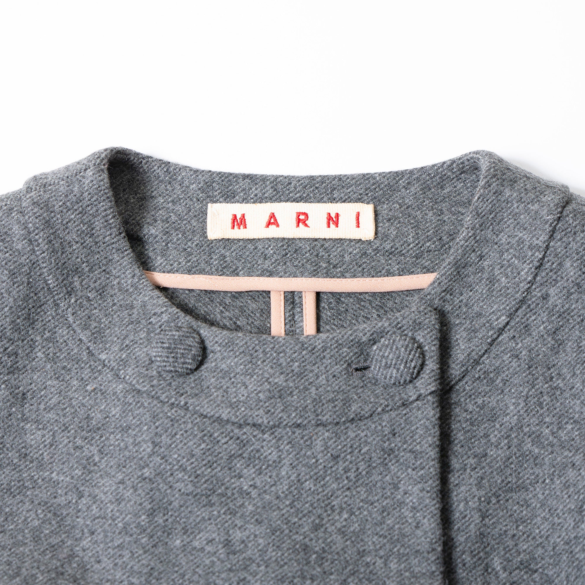 マルニ MARNI ノーカラー ロングコート グレー レディース 42 ウール イタリア製 ミニマル ロング丈 アウター ウールコート