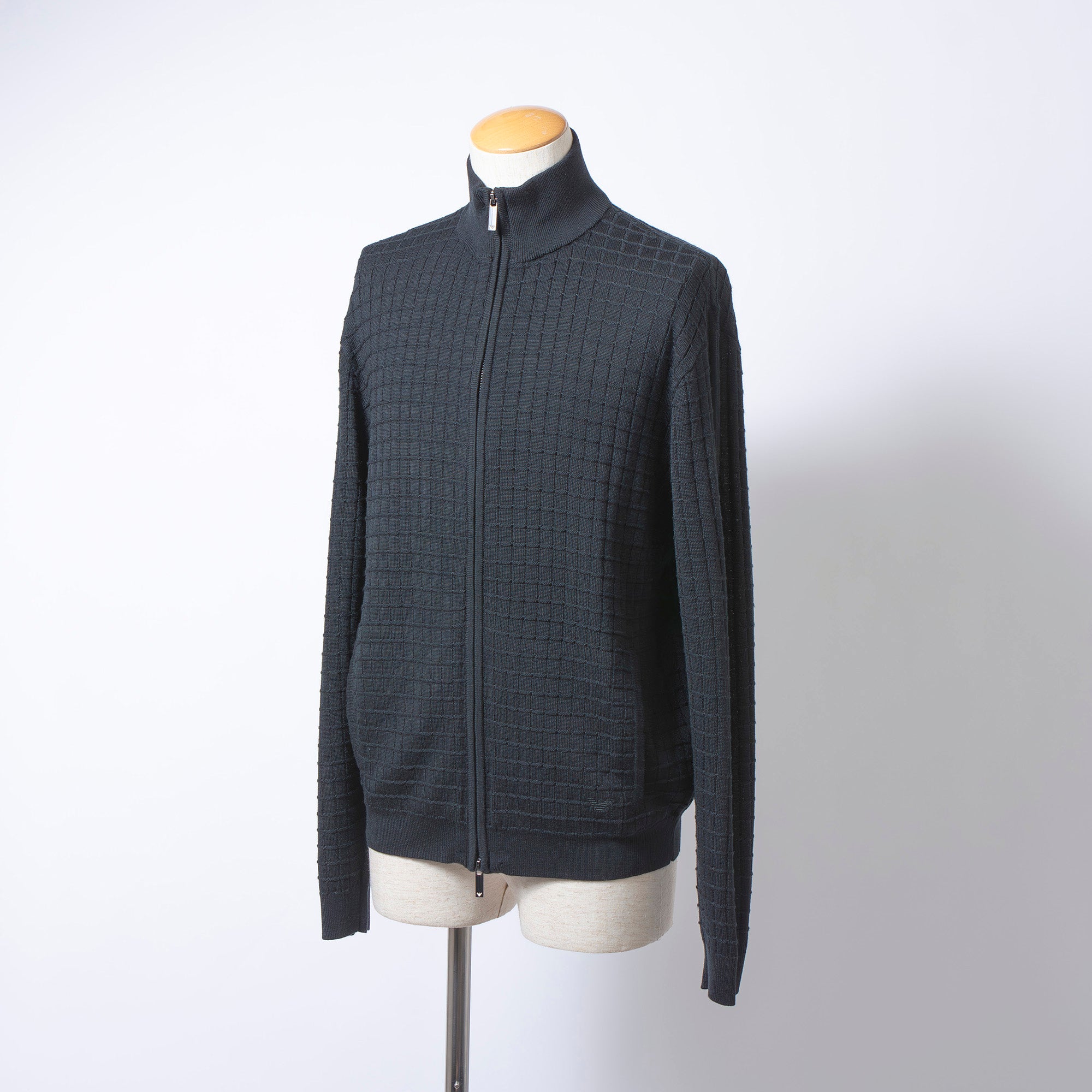 エンポリオアルマーニ EMPORIO ARMANI ドライバーズニット ジップアップ ブラック メンズ L ワッフル編み トップス セーター ハイネック