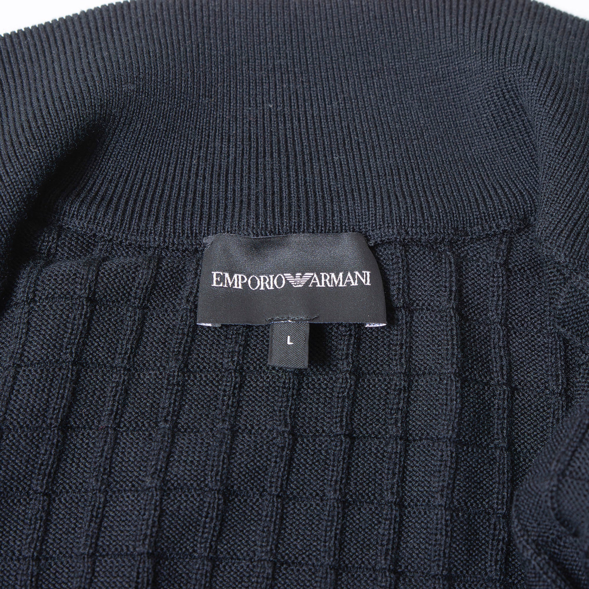 エンポリオアルマーニ EMPORIO ARMANI ドライバーズニット ジップアップ ブラック メンズ L ワッフル編み トップス セーター ハイネック