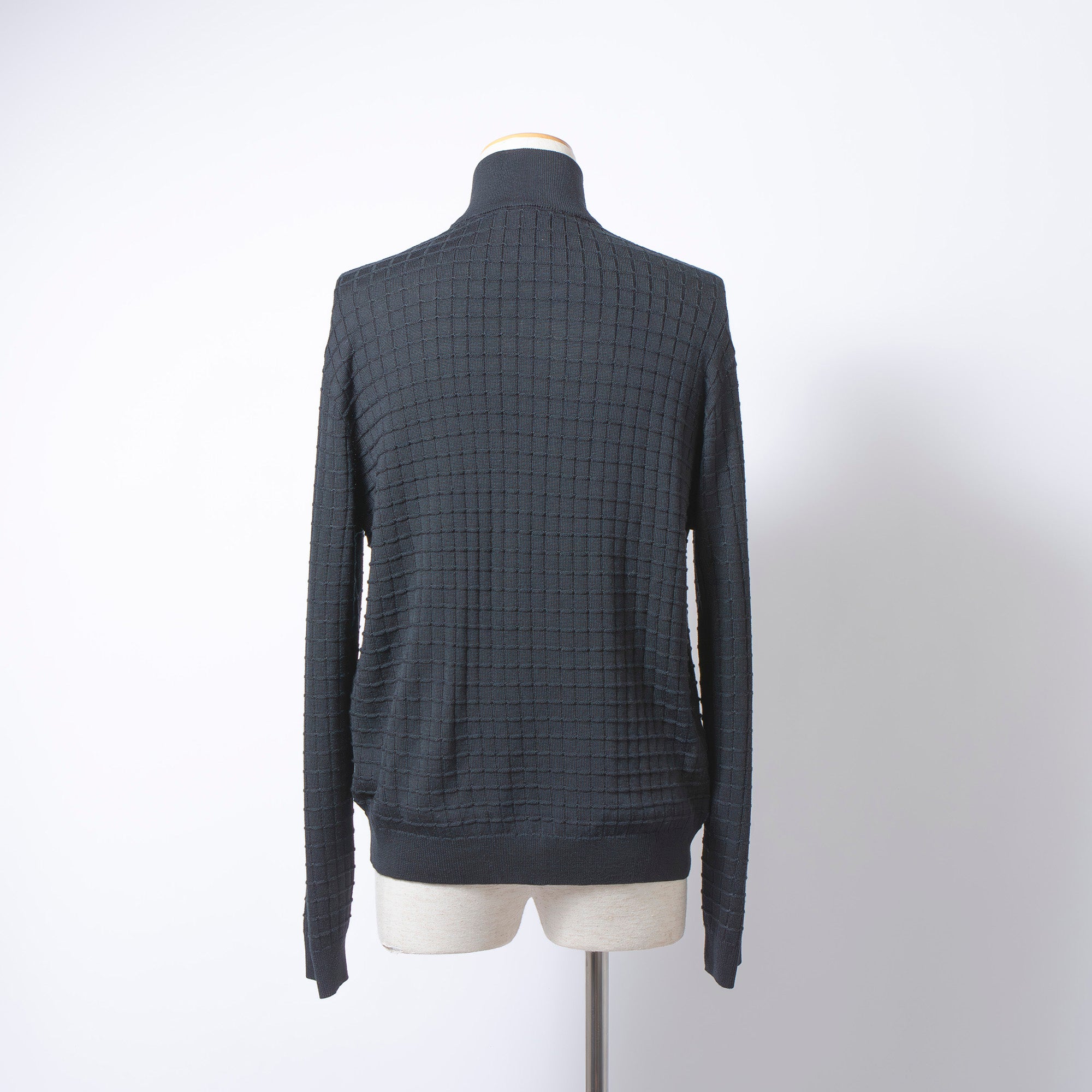 エンポリオアルマーニ EMPORIO ARMANI ドライバーズニット ジップアップ ブラック メンズ L ワッフル編み トップス セーター ハイネック