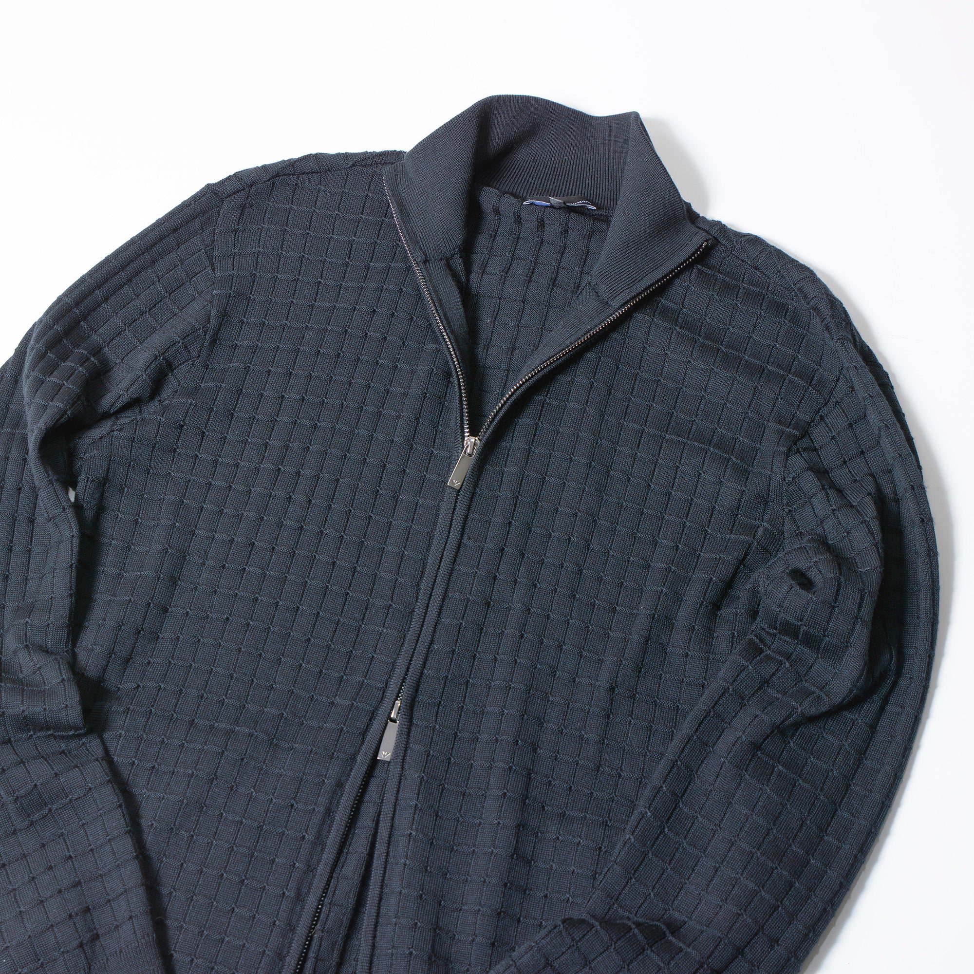 エンポリオアルマーニ EMPORIO ARMANI ドライバーズニット ジップアップ ブラック メンズ L ワッフル編み トップス セーター ハイネック