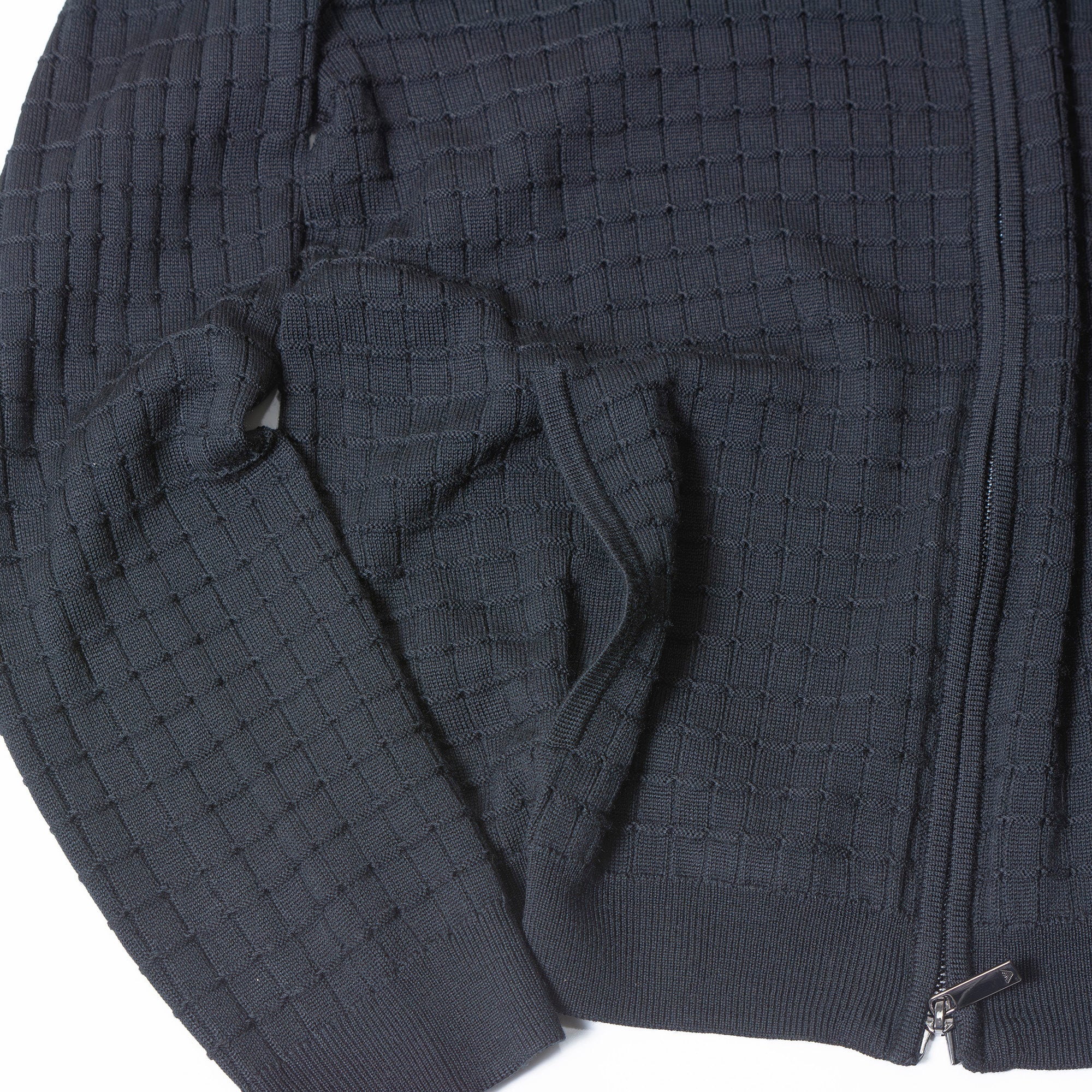 エンポリオアルマーニ EMPORIO ARMANI ドライバーズニット ジップアップ ブラック メンズ L ワッフル編み トップス セーター ハイネック